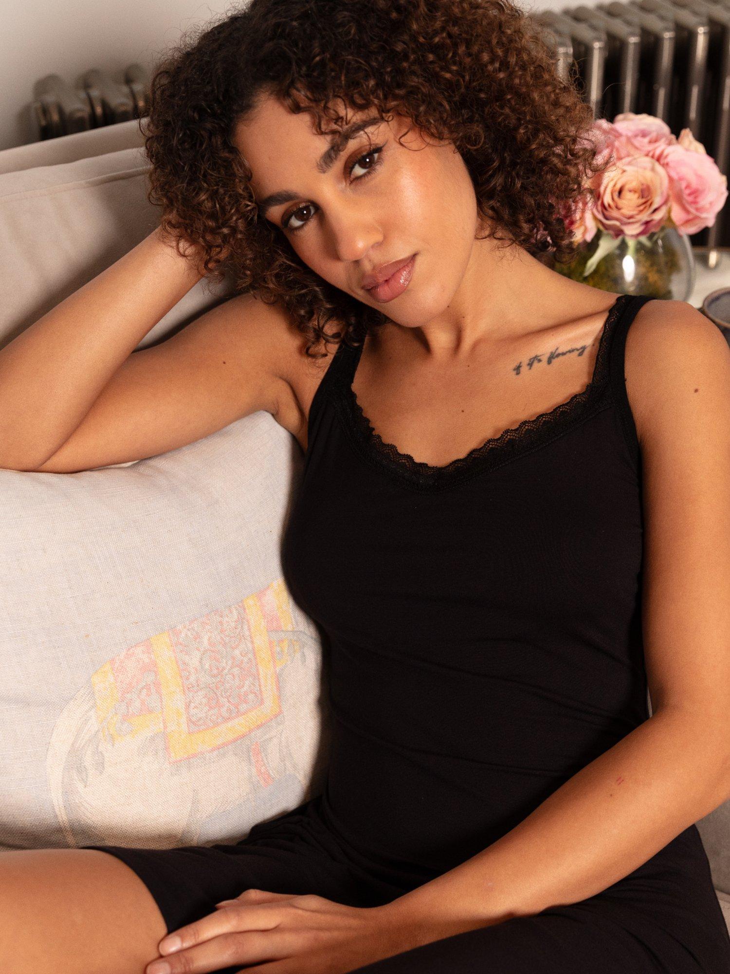 Product image 3 of 4, which shows Cyberjammies Bonnie Hidden Support Strappy Nightdress, Black, 6