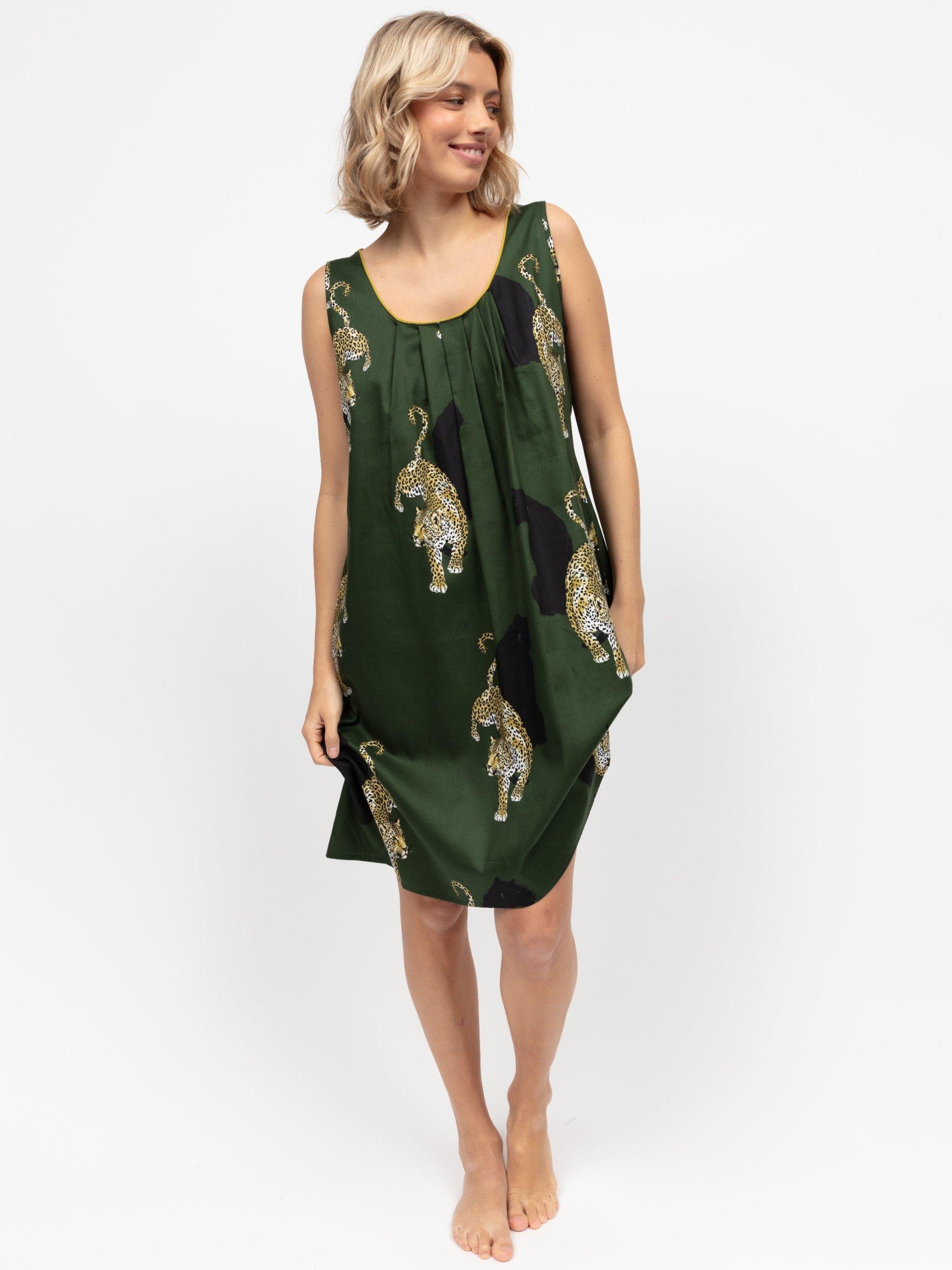 Cyberjammies Leopards Short Nightdress, Olive Green/Multi