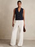 Reiss Gaia Knitted Button Through Vest, Navy