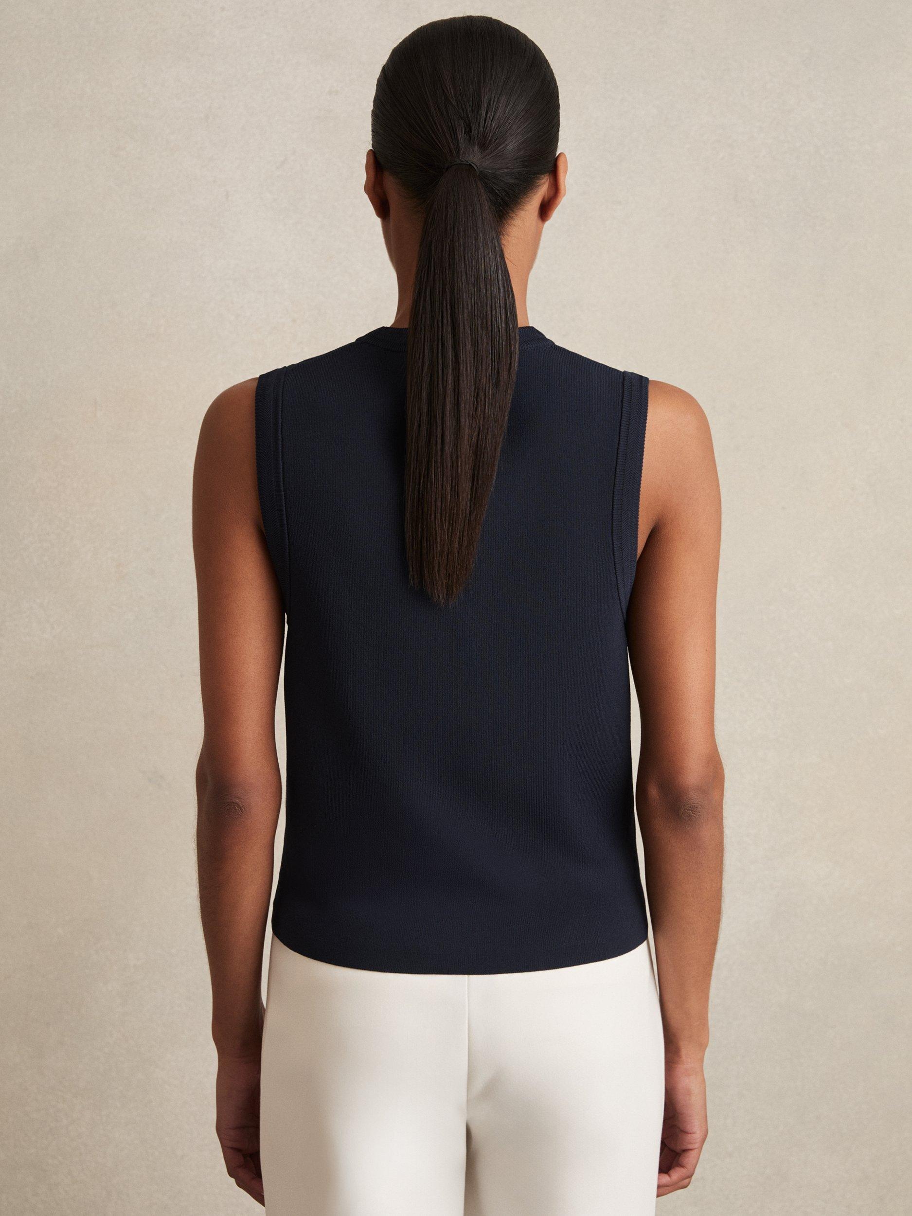 Product image 5 of 5, which shows Reiss Gaia Knitted Button Through Vest, Navy, XS