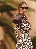 Reiss Camelia Linen Blend Printed Shirt Dress, Brown/Multi