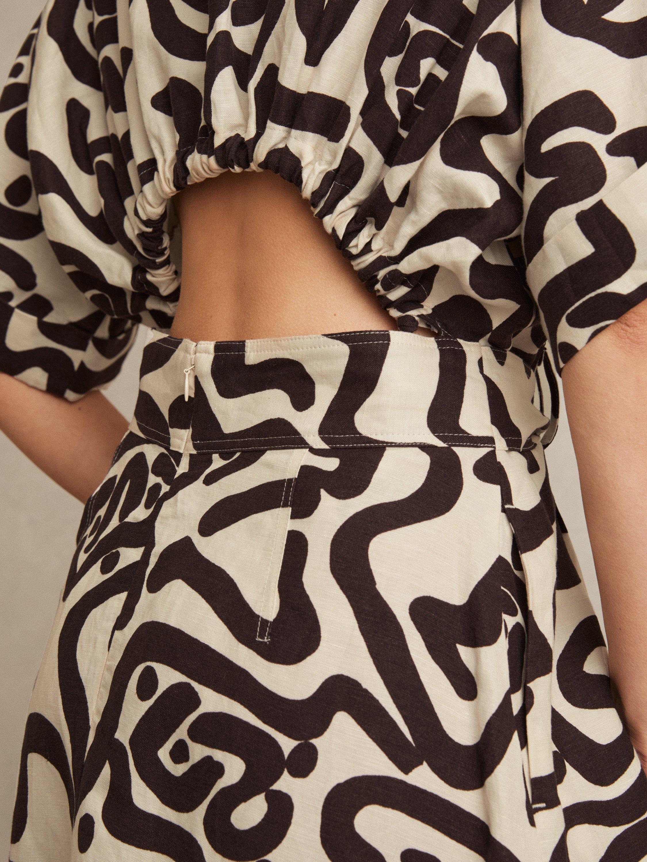 Product image 5 of 5, which shows Reiss Camelia Linen Blend Printed Shirt Dress, Brown/Multi, 6