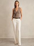 Reiss Lanette Mink Craft Stitch Sleeveless V Neck Vest