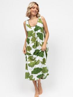 Cyberjammies Leaf Print Maxi Nightdress, Olive Green/White, Olive Green/White