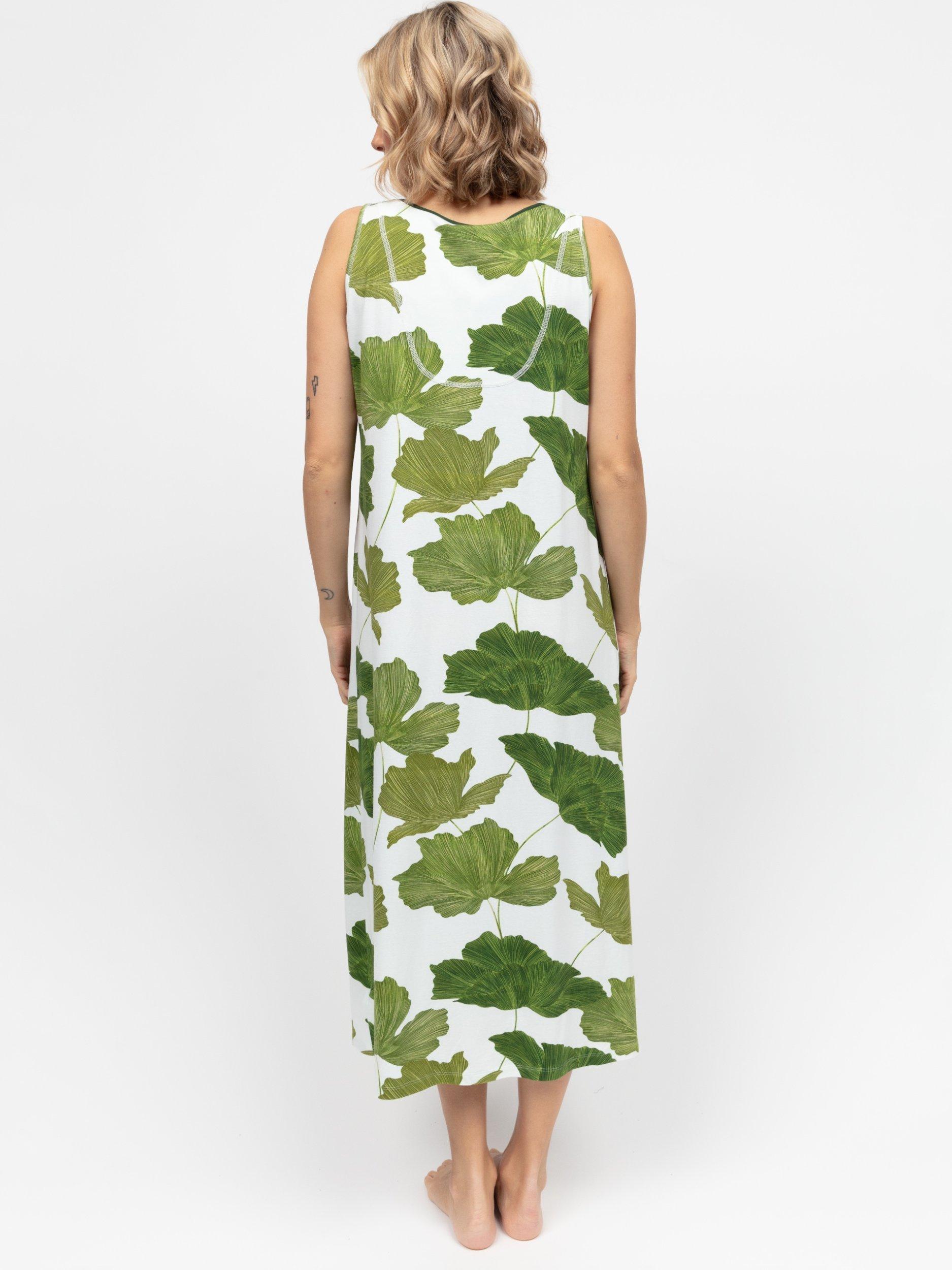 Product image 2 of 3, which shows Cyberjammies Leaf Print Maxi Nightdress, Olive Green/White, 6