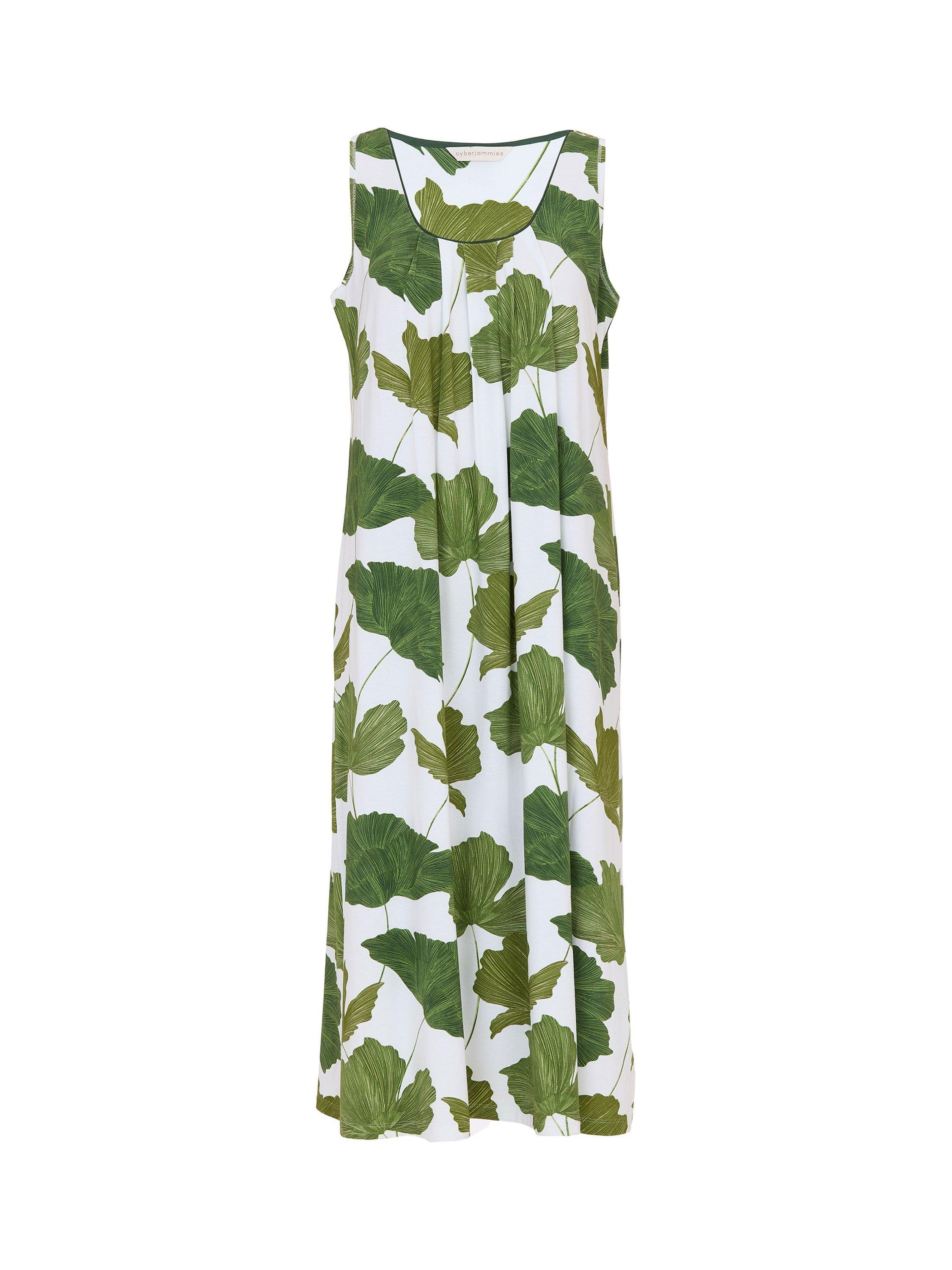 Product image 3 of 3, which shows Cyberjammies Leaf Print Maxi Nightdress, Olive Green/White, 6