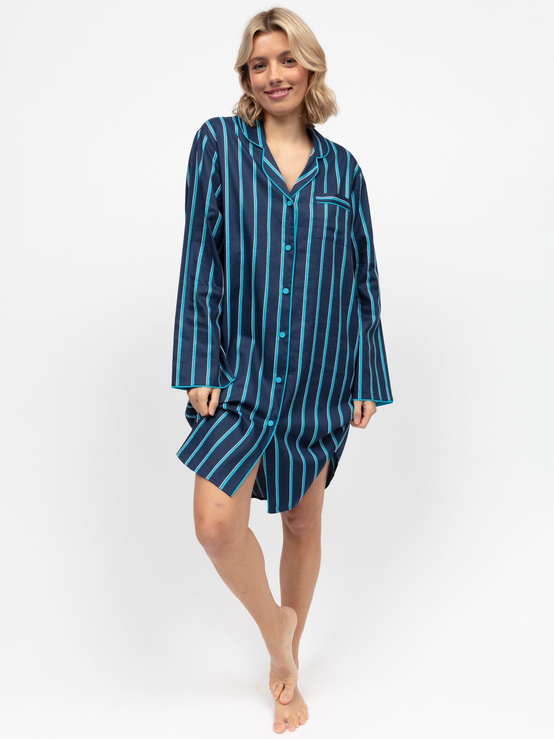Product image 1 of 4, which shows Cyberjammies Marina Stripe Nightshirt, Navy, 6