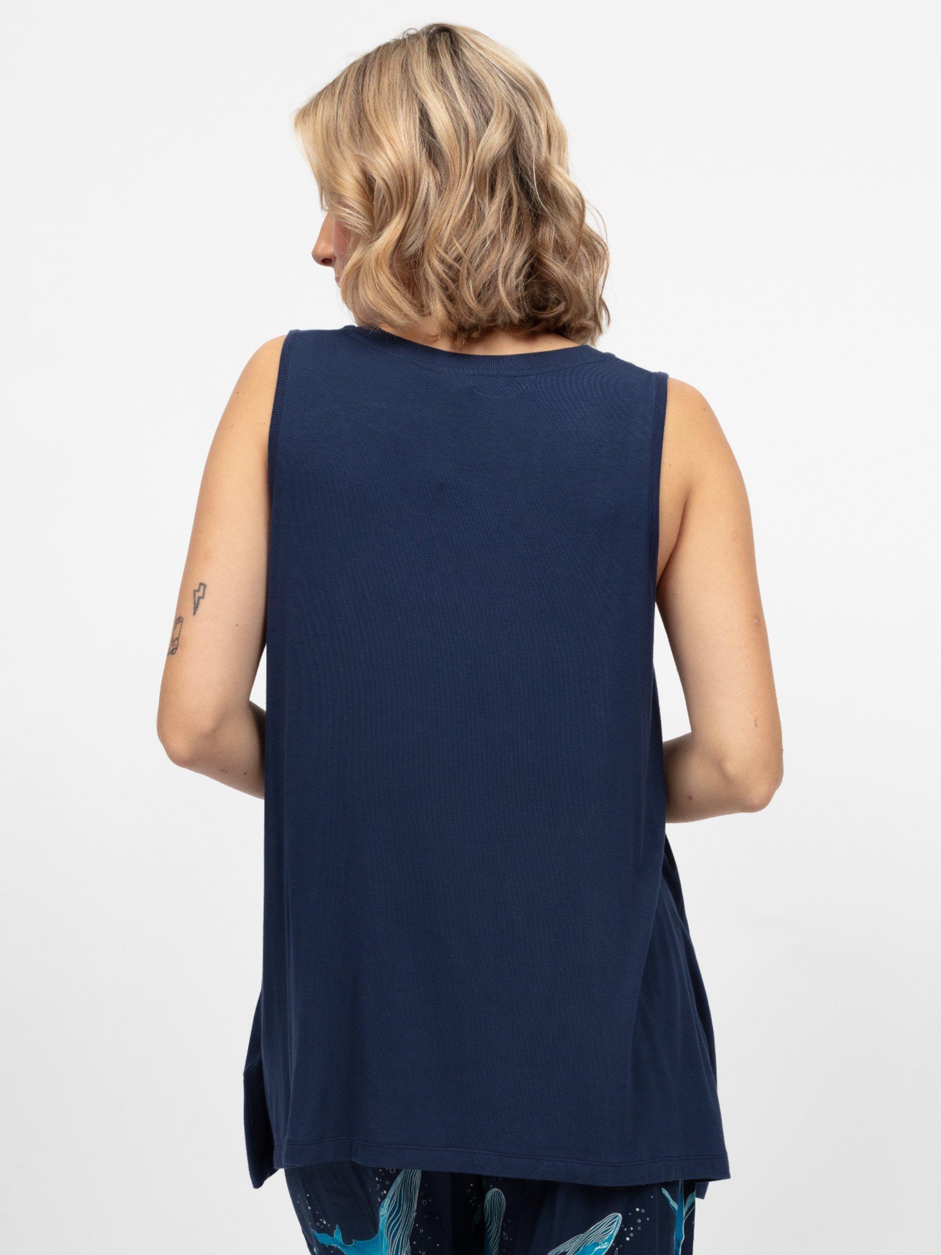 Product image 2 of 3, which shows Cyberjammies Marina Jersey Pyjama Vest Top, Navy, 6