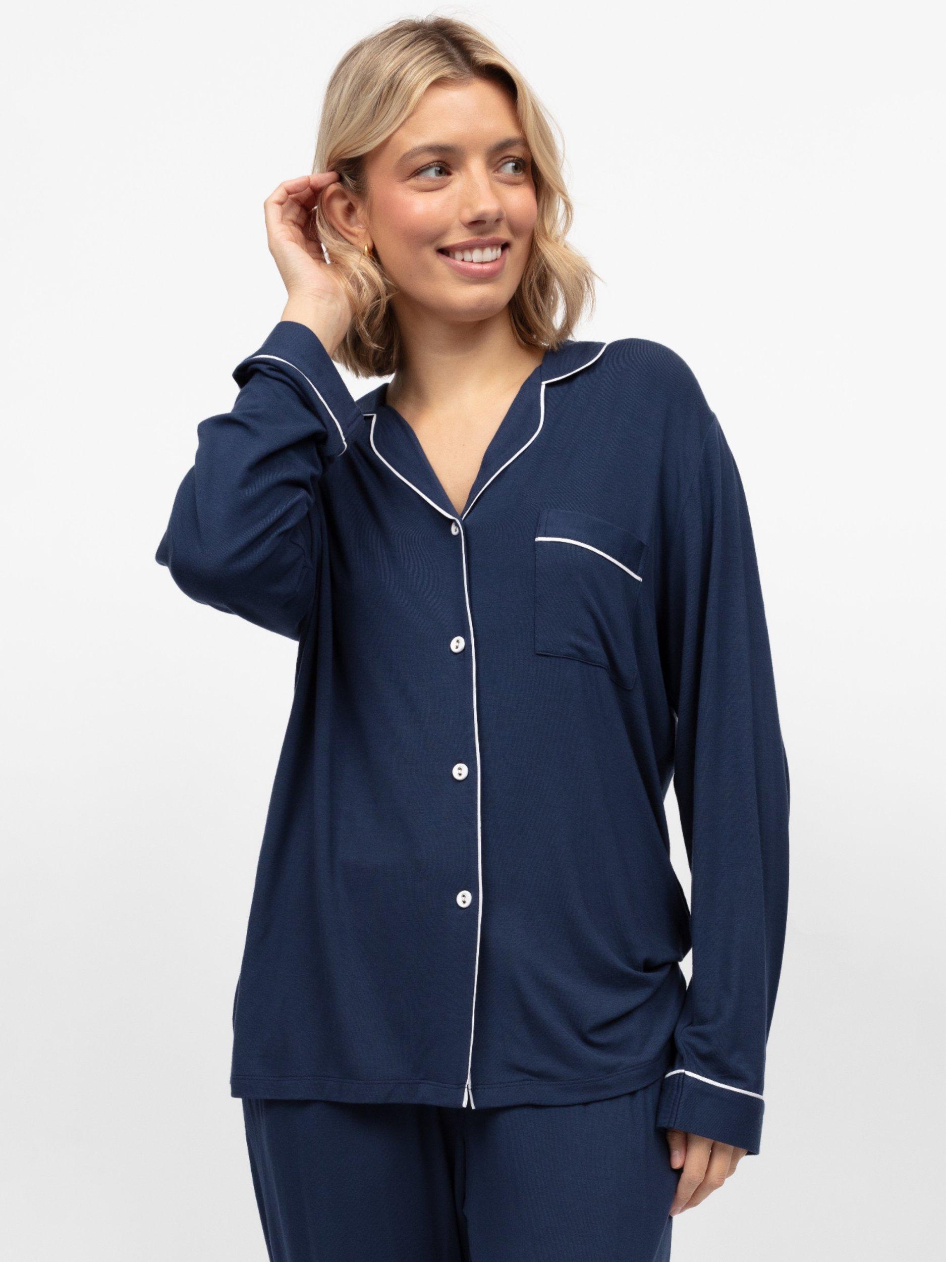 Product image 1 of 4, which shows Cyberjammies Marina Jersey Long Sleeve Pyjama Top, Navy, 6