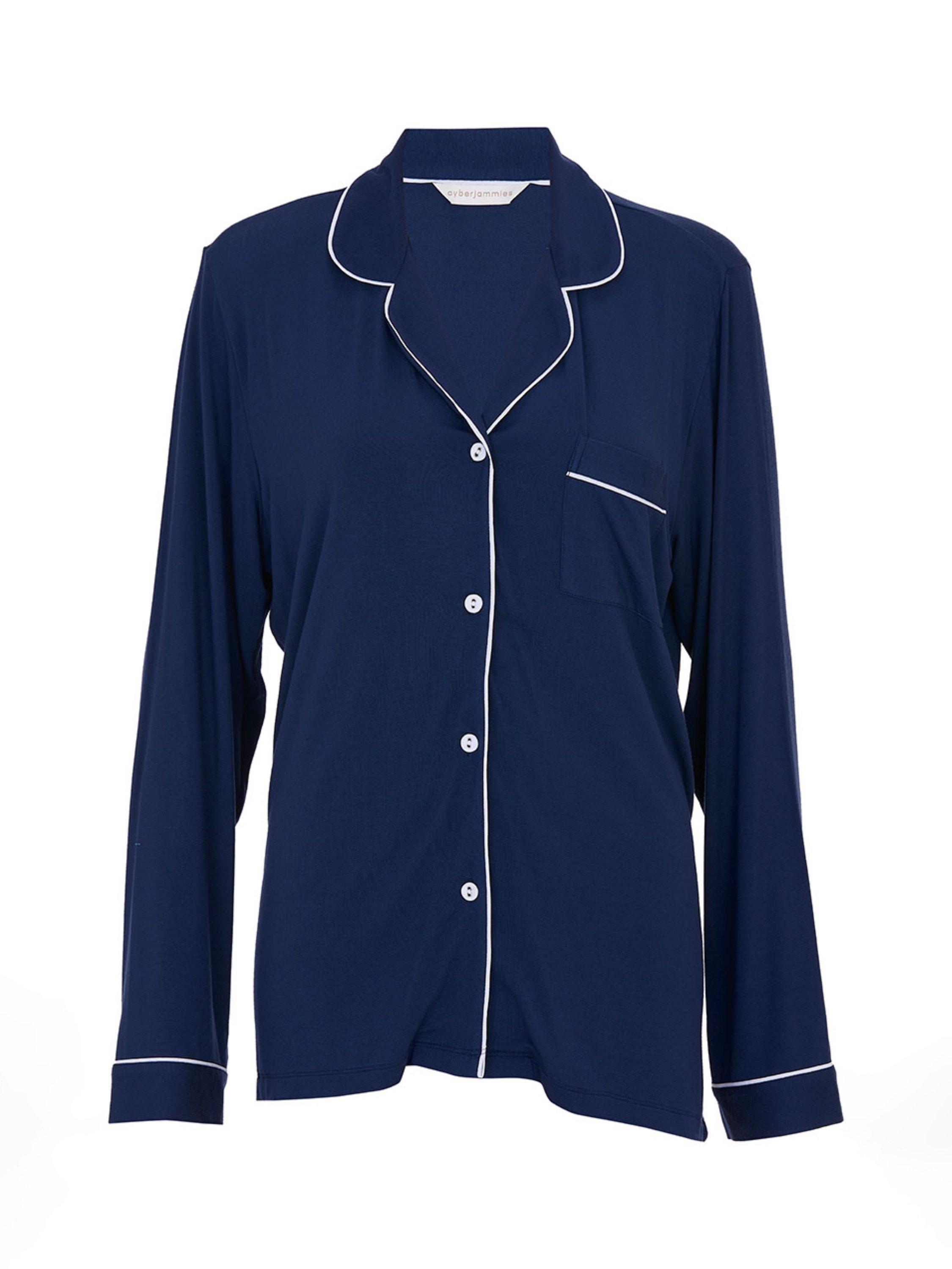 Product image 4 of 4, which shows Cyberjammies Marina Jersey Long Sleeve Pyjama Top, Navy, 6