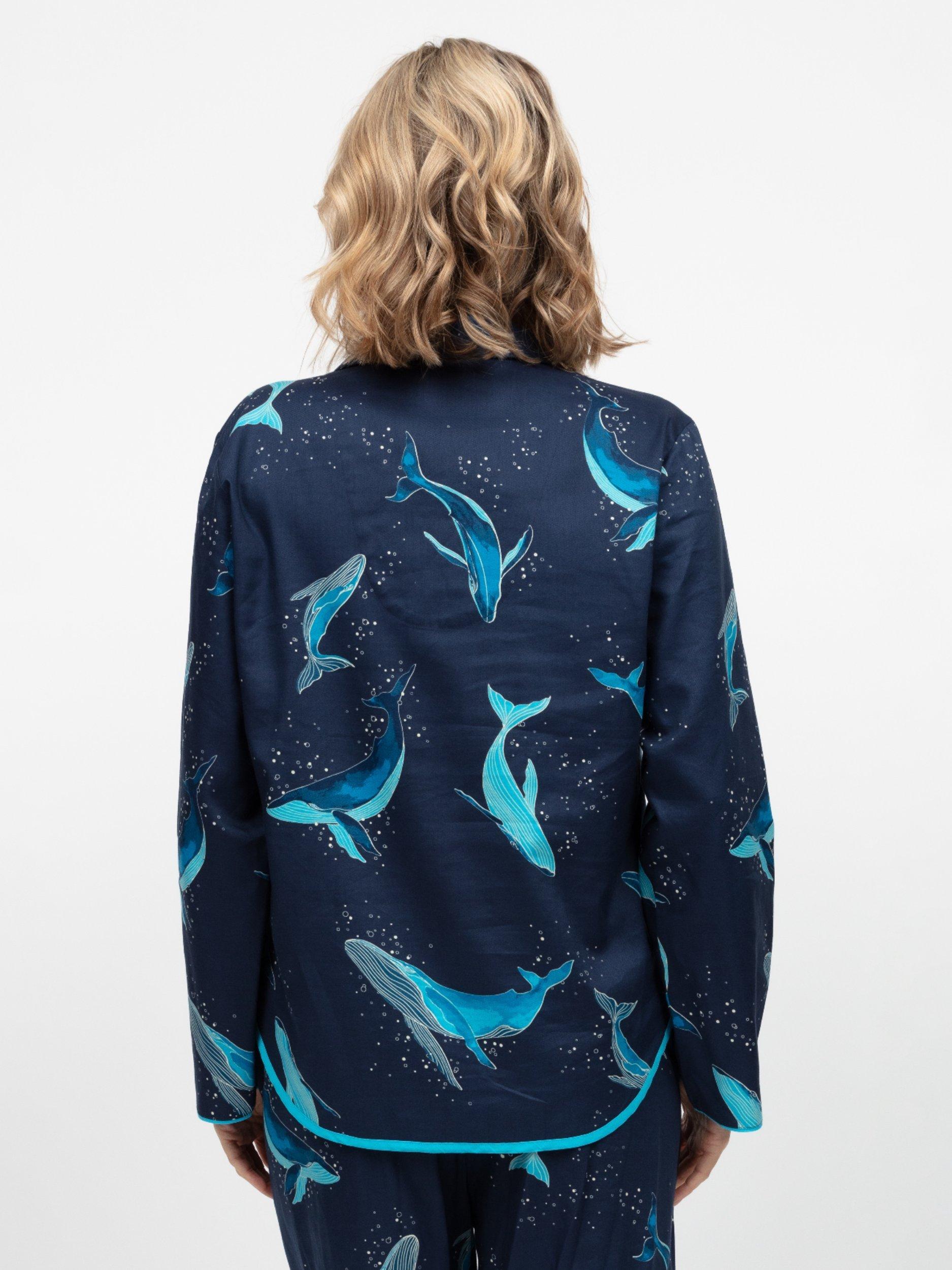 Product image 2 of 4, which shows Cyberjammies Marina Whale Print Pyjama Top, Navy/Multi, 6