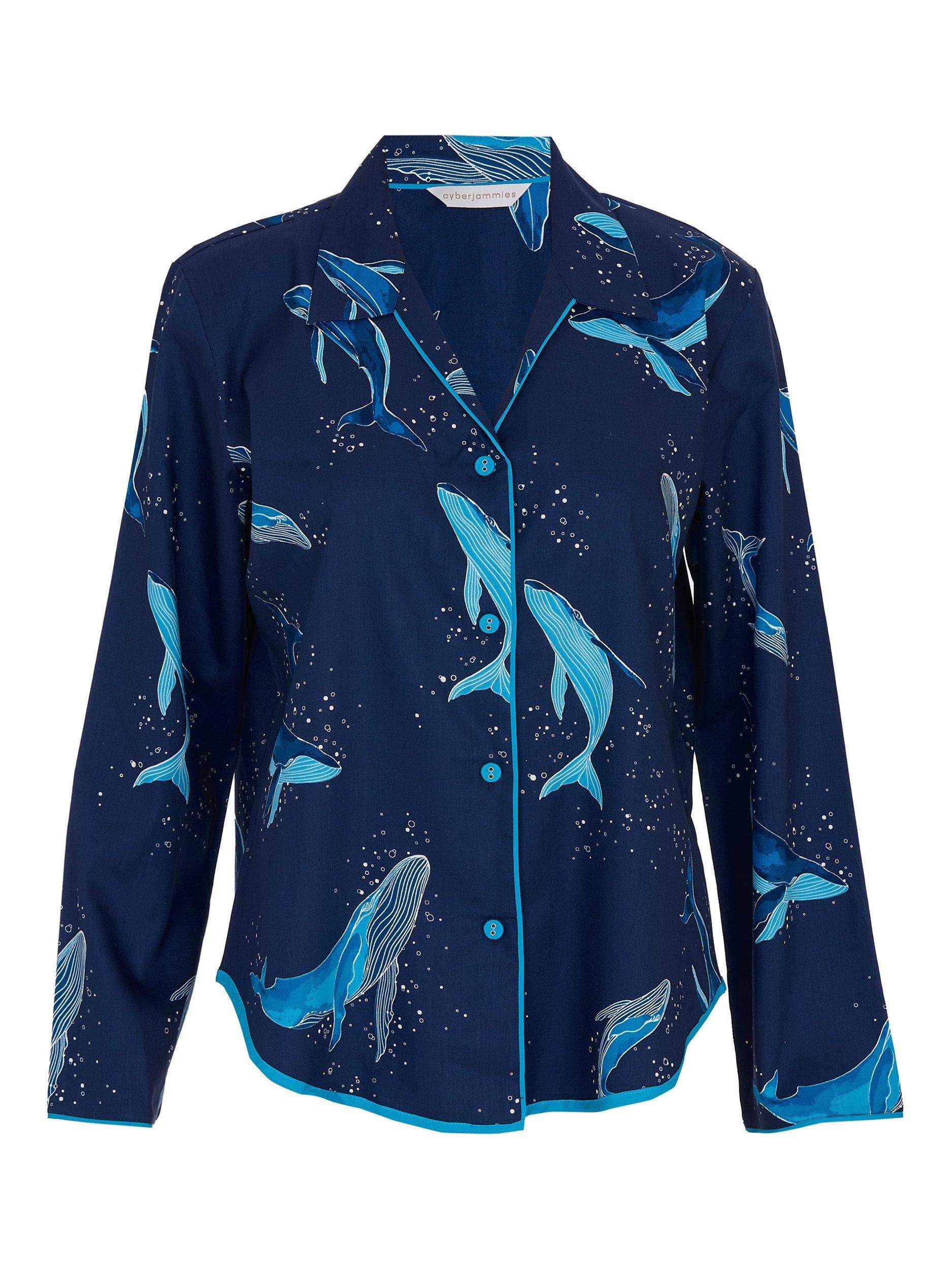 Product image 4 of 4, which shows Cyberjammies Marina Whale Print Pyjama Top, Navy/Multi, 6