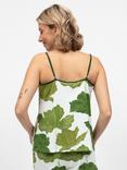 Cyberjammies Leaf Print Jersey Cami Pyjama Top, Olive Green/White