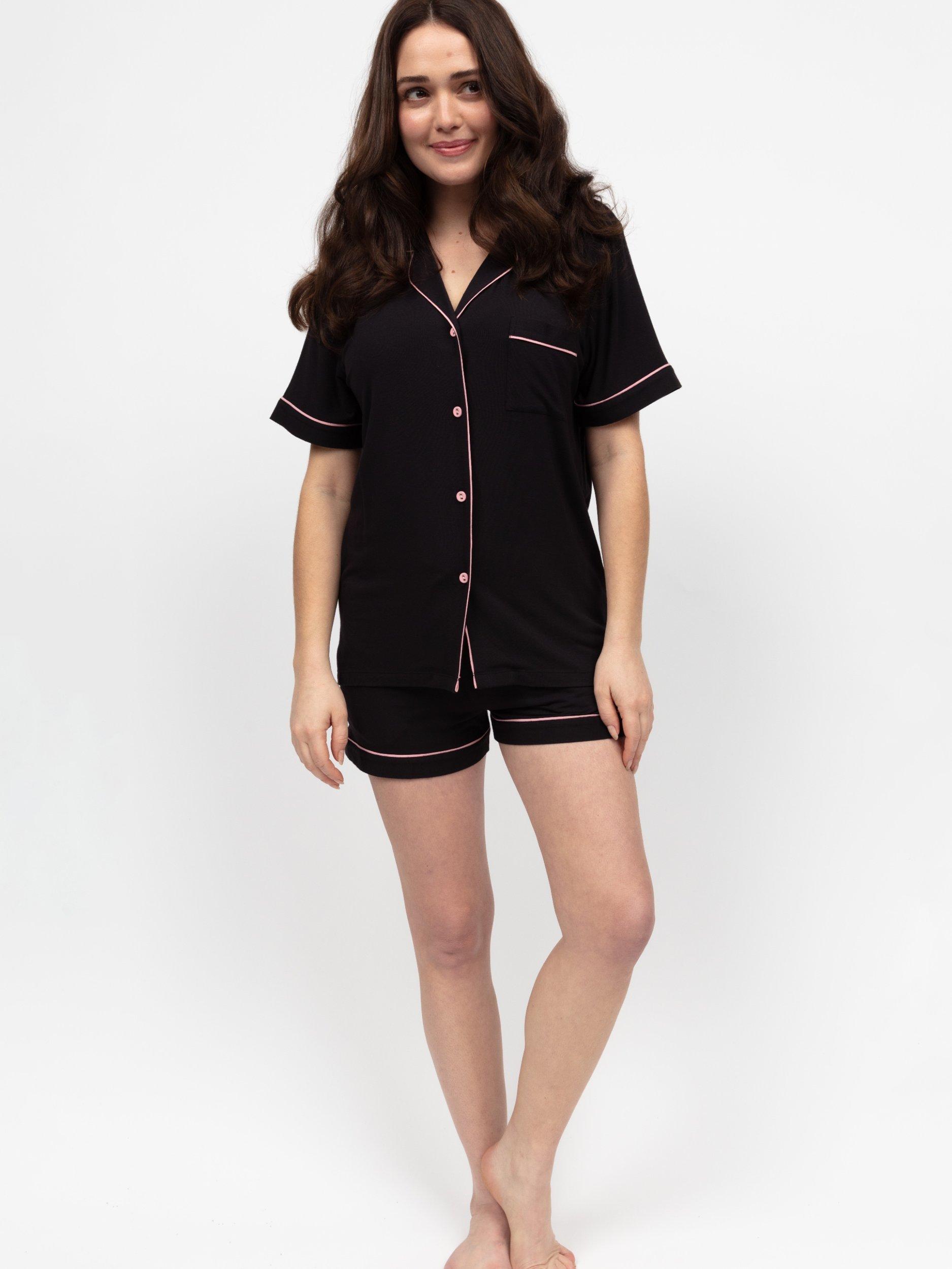 Product image 1 of 4, which shows Cyberjammies Bonnie Jersey Shorty Pyjama Set, Black, 6