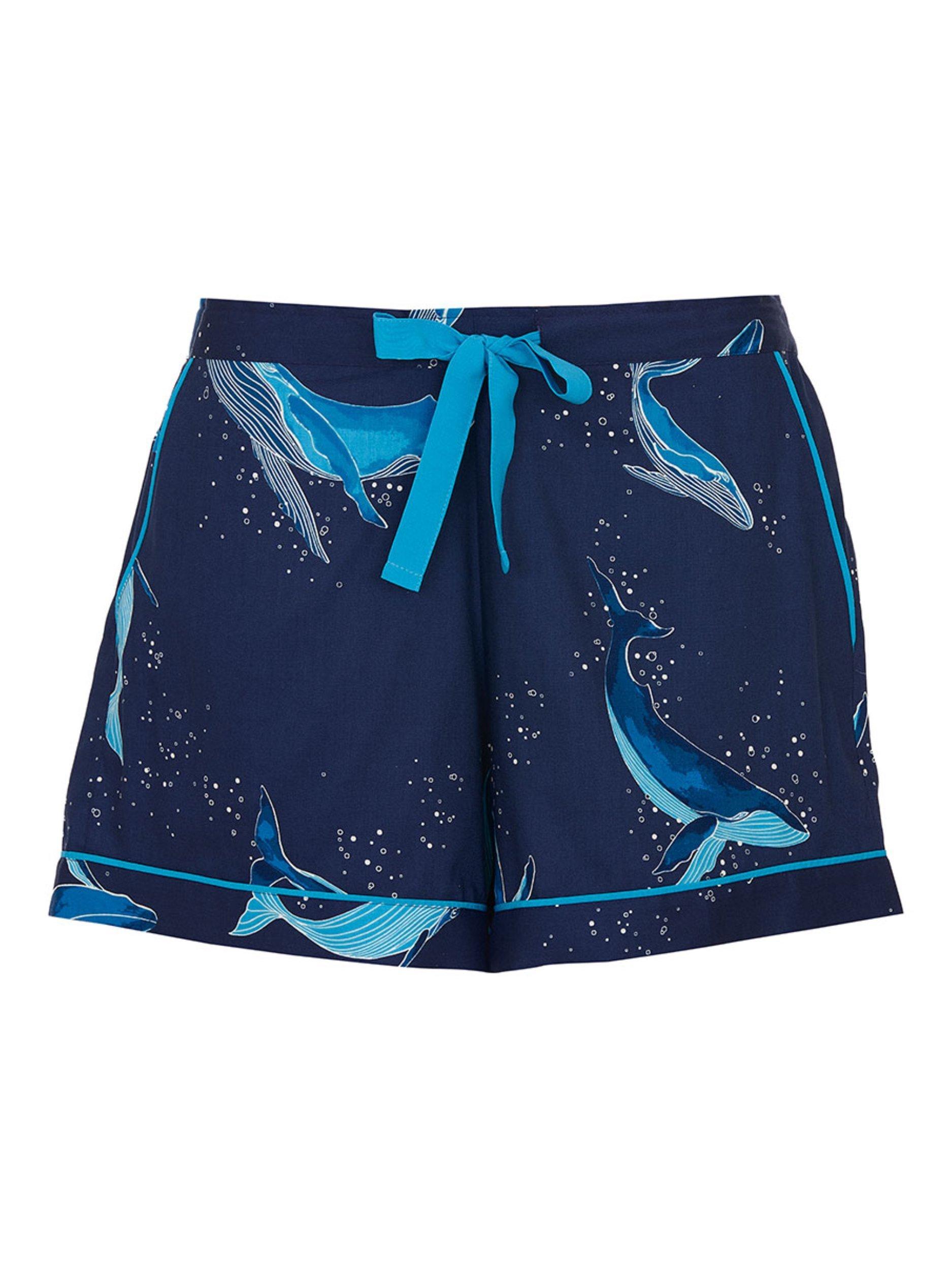 Product image 3 of 3, which shows Cyberjammies Marina Whale Print Pyjama Shorts, Navy/Multi, 6