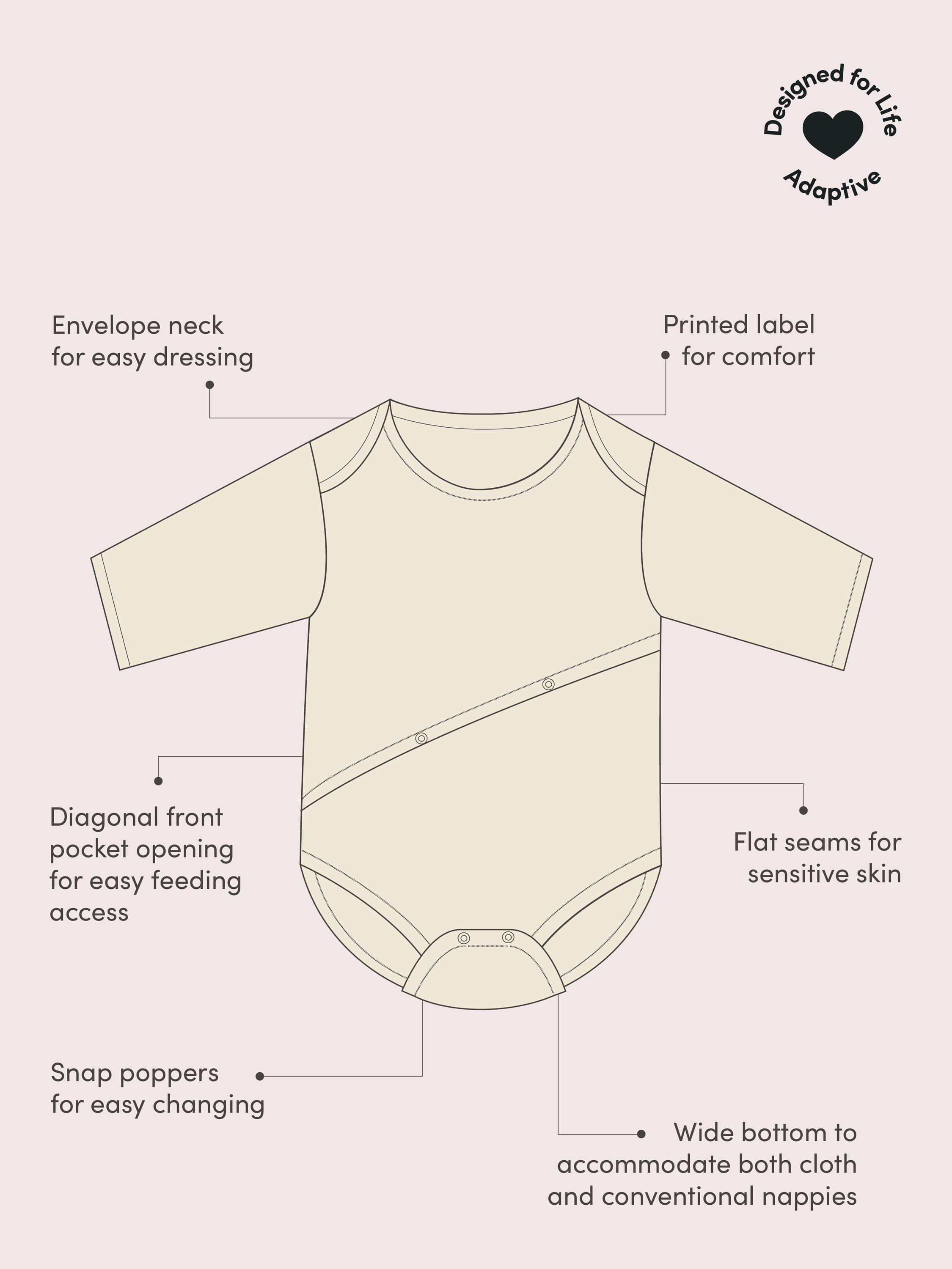 Product image 4 of 4, which shows Little Green Radicals Kids' Adaptive Bodysuit, Gold/Multi, 2-3 years