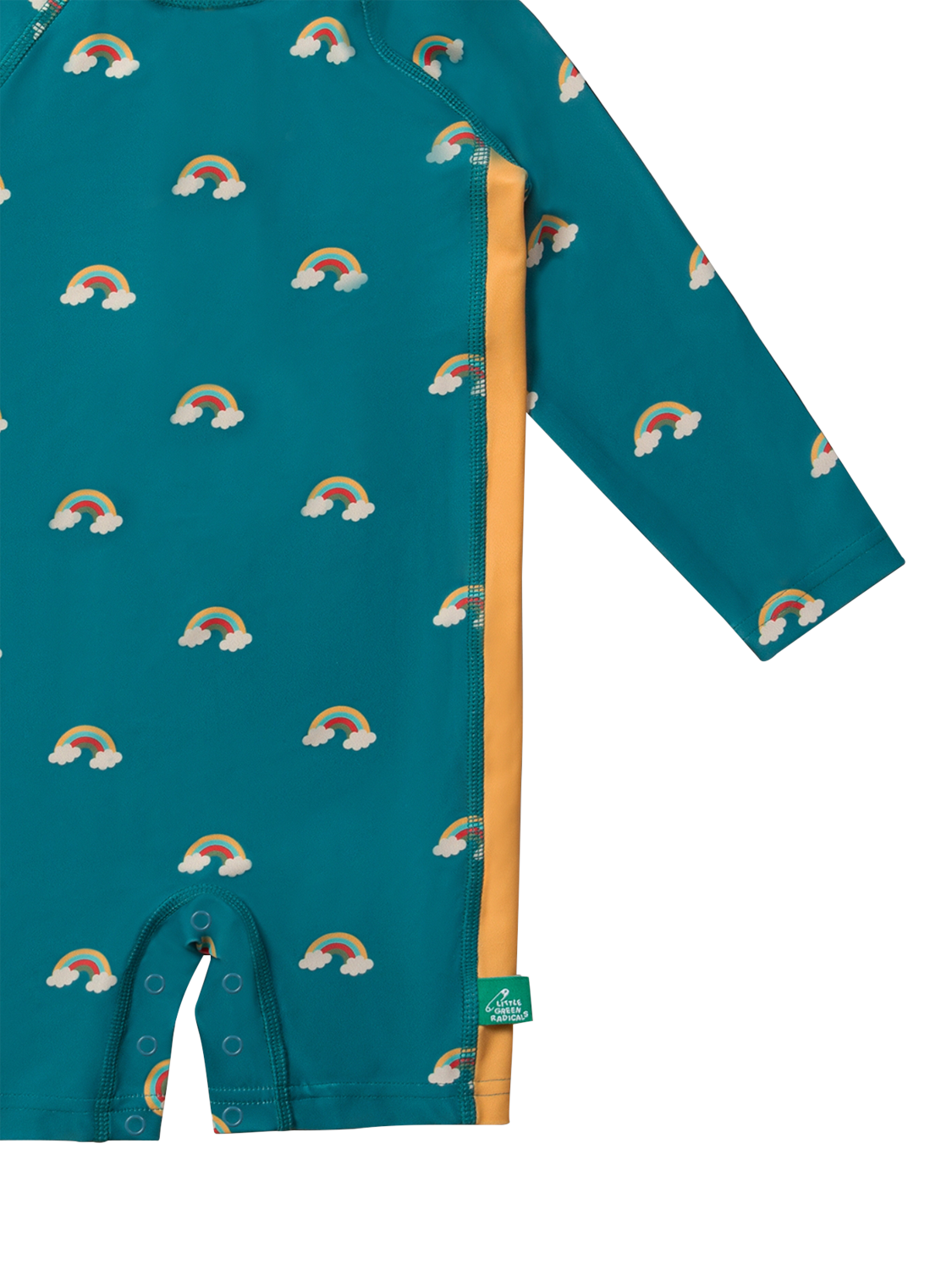 Product image 3 of 4, which shows Little Green Radicals Kids' Adaptive SPF Protective Sunsuit, Teal/Multi, 0-6 months