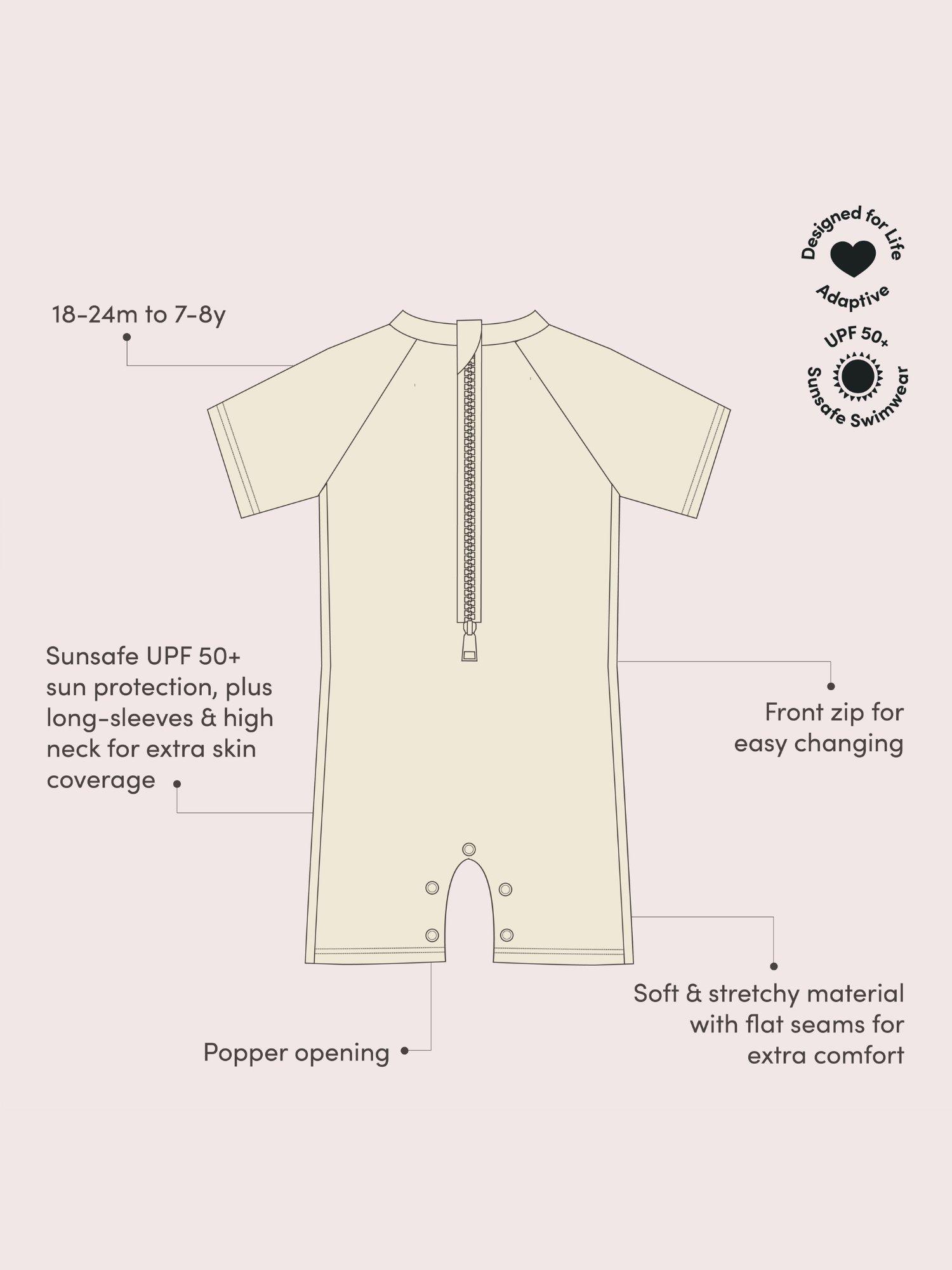 Product image 4 of 4, which shows Little Green Radicals Kids' Adaptive SPF Protective Sunsuit, Teal/Multi, 0-6 months