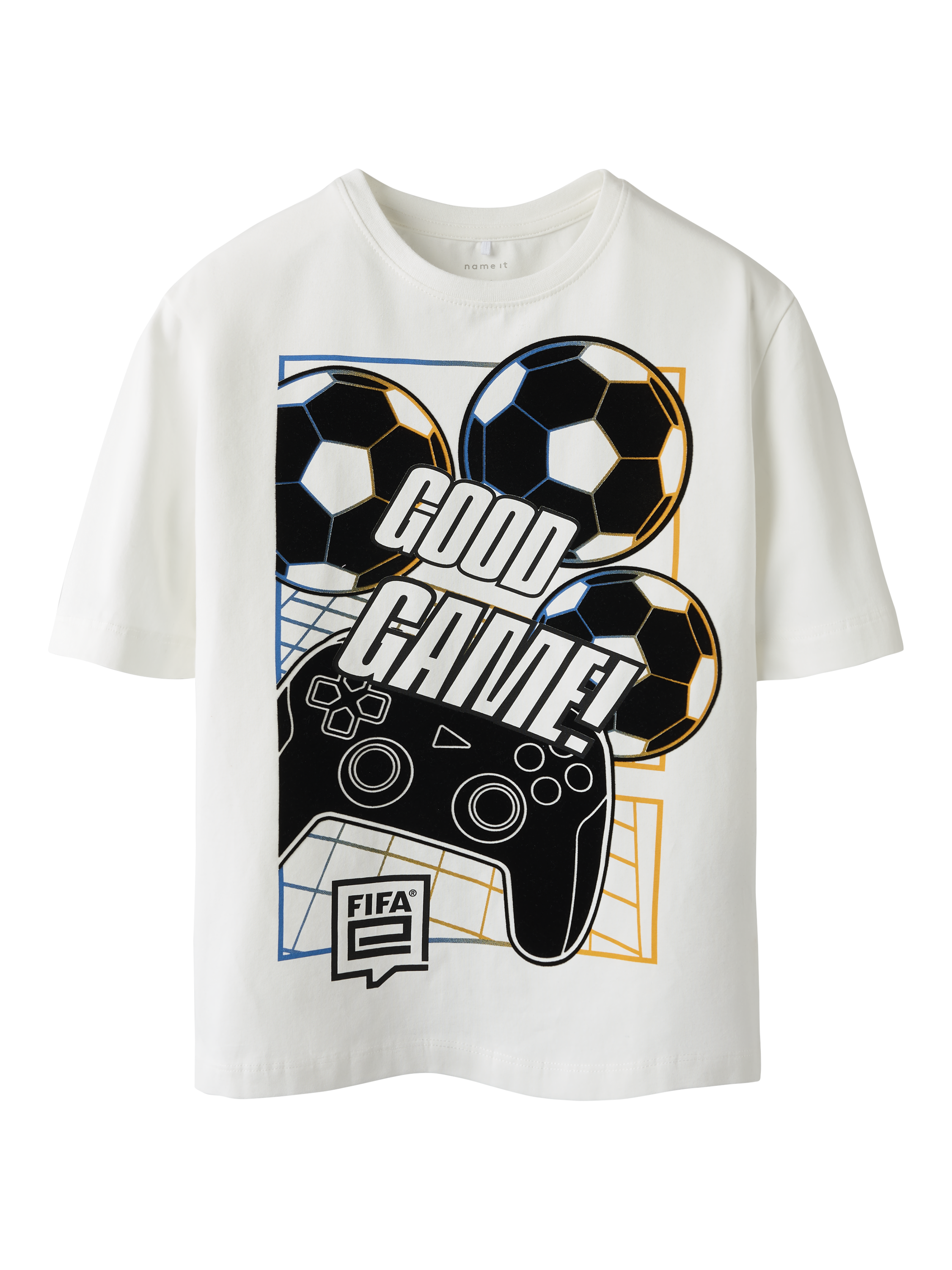 Product image 1 of 3, which shows NAME IT Kids' FIFA Short Sleeve T-Shirt, Cloud Dancer, 6 years