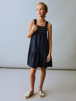Mango Kids' Amelia Cotton Sleeveless Ruffle Dress, Navy, Navy