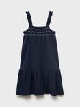 Mango Kids' Amelia Cotton Sleeveless Ruffle Dress, Navy
