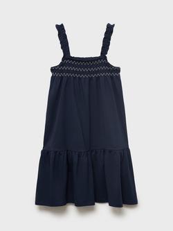 Mango Kids' Amelia Cotton Sleeveless Ruffle Dress, Navy - view 2, Navy
