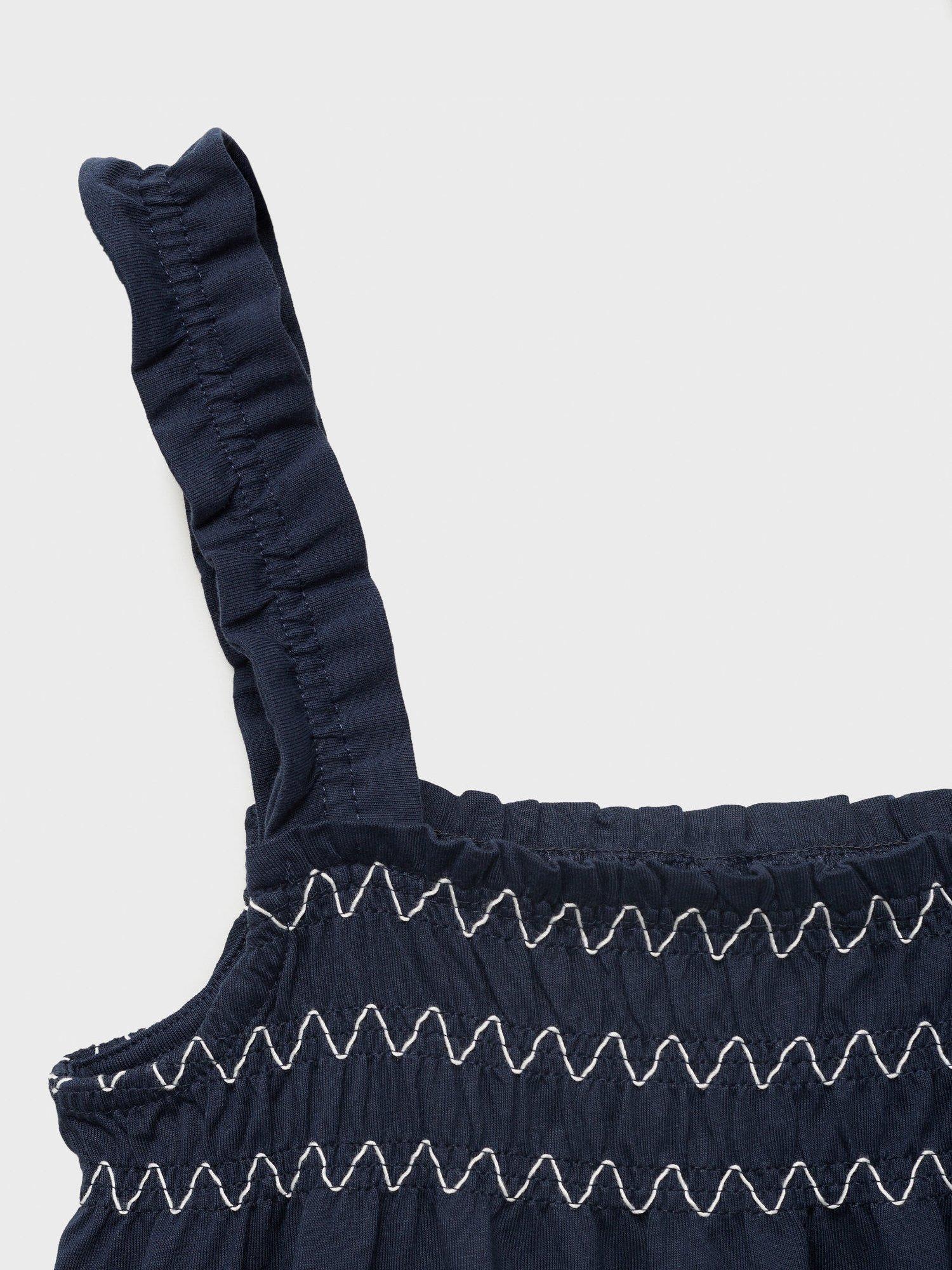 Product image 6 of 6, which shows Mango Kids' Amelia Cotton Sleeveless Ruffle Dress, Navy, 11-12 years
