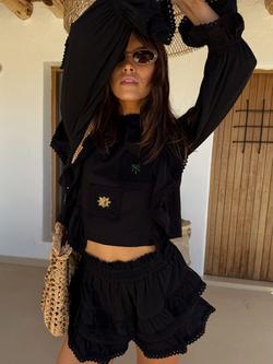 Never Fully Dressed Ruffle Lace Shorts, Black, Black