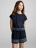 Mango Kids' Cotton Embroidered Palm Tree Shorts, Navy