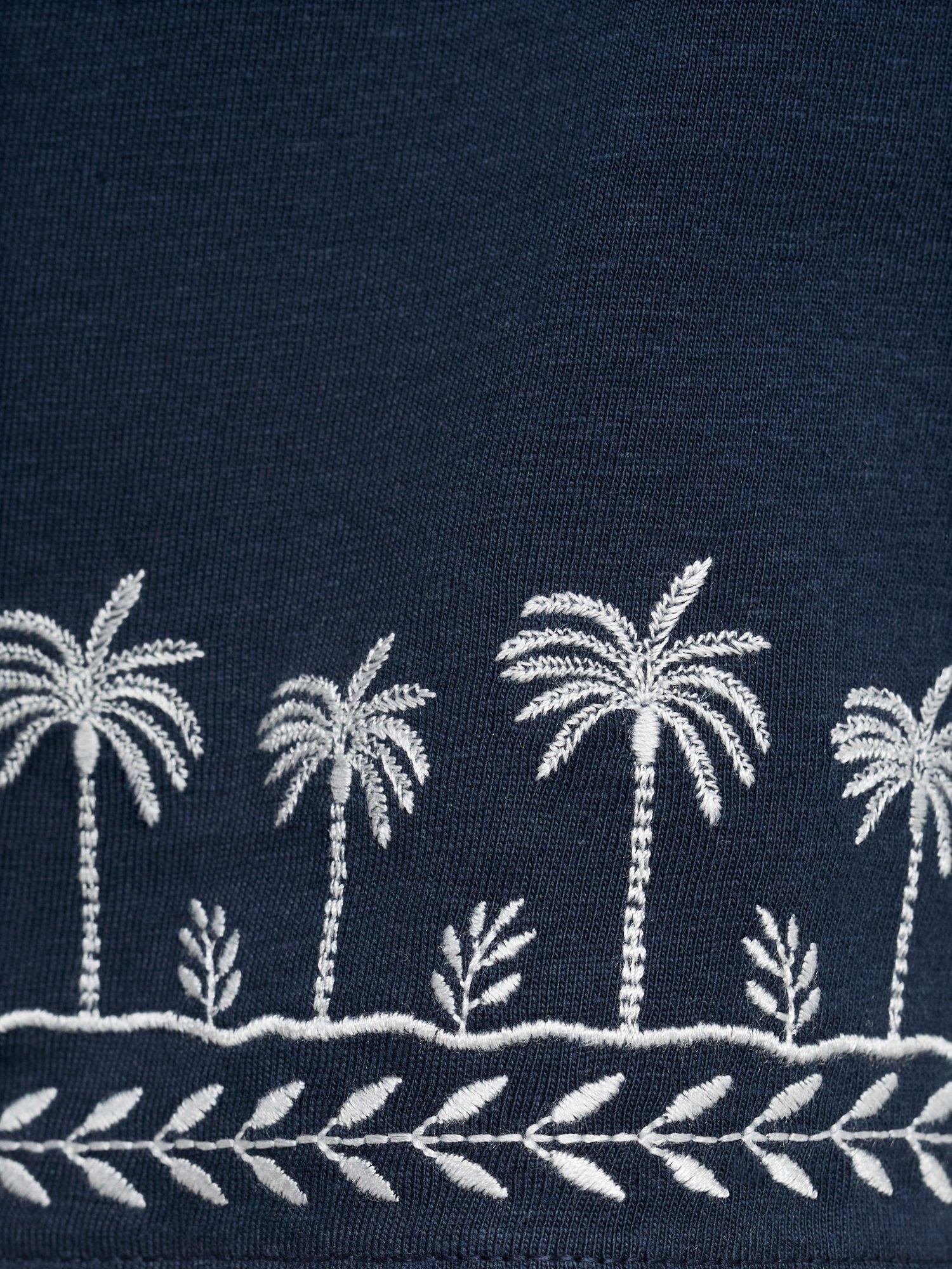 Product image 6 of 6, which shows Mango Kids' Cotton Embroidered Palm Tree Shorts, Navy, 11-12 years