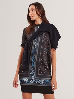 Ted Baker Short Sleeve Crew Neck Mini Shift Dress, Black/Multi