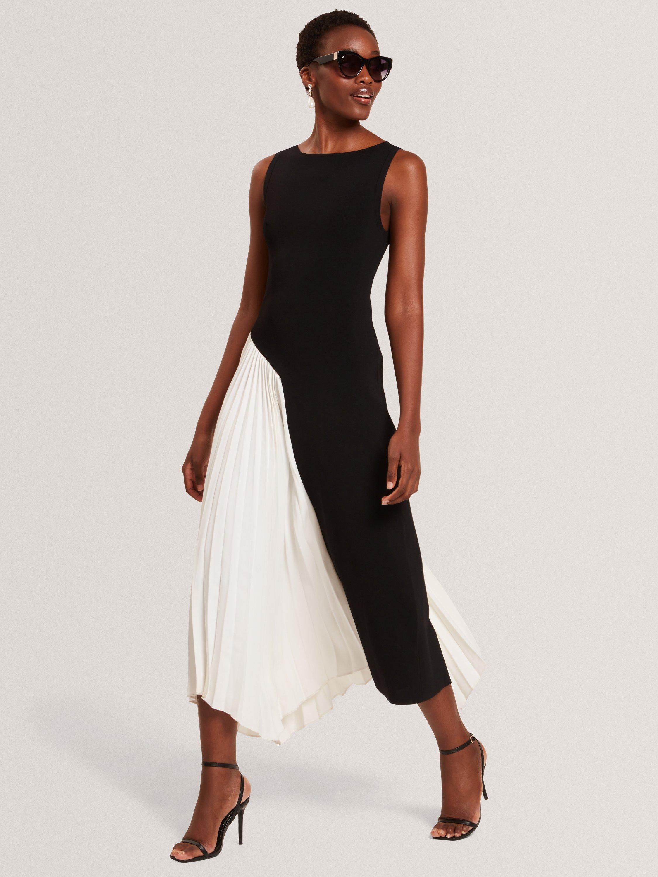 Product image 1 of 6, which shows Ted Baker Contrast Panel Sleeveless Midi Dress, Black/White, 6