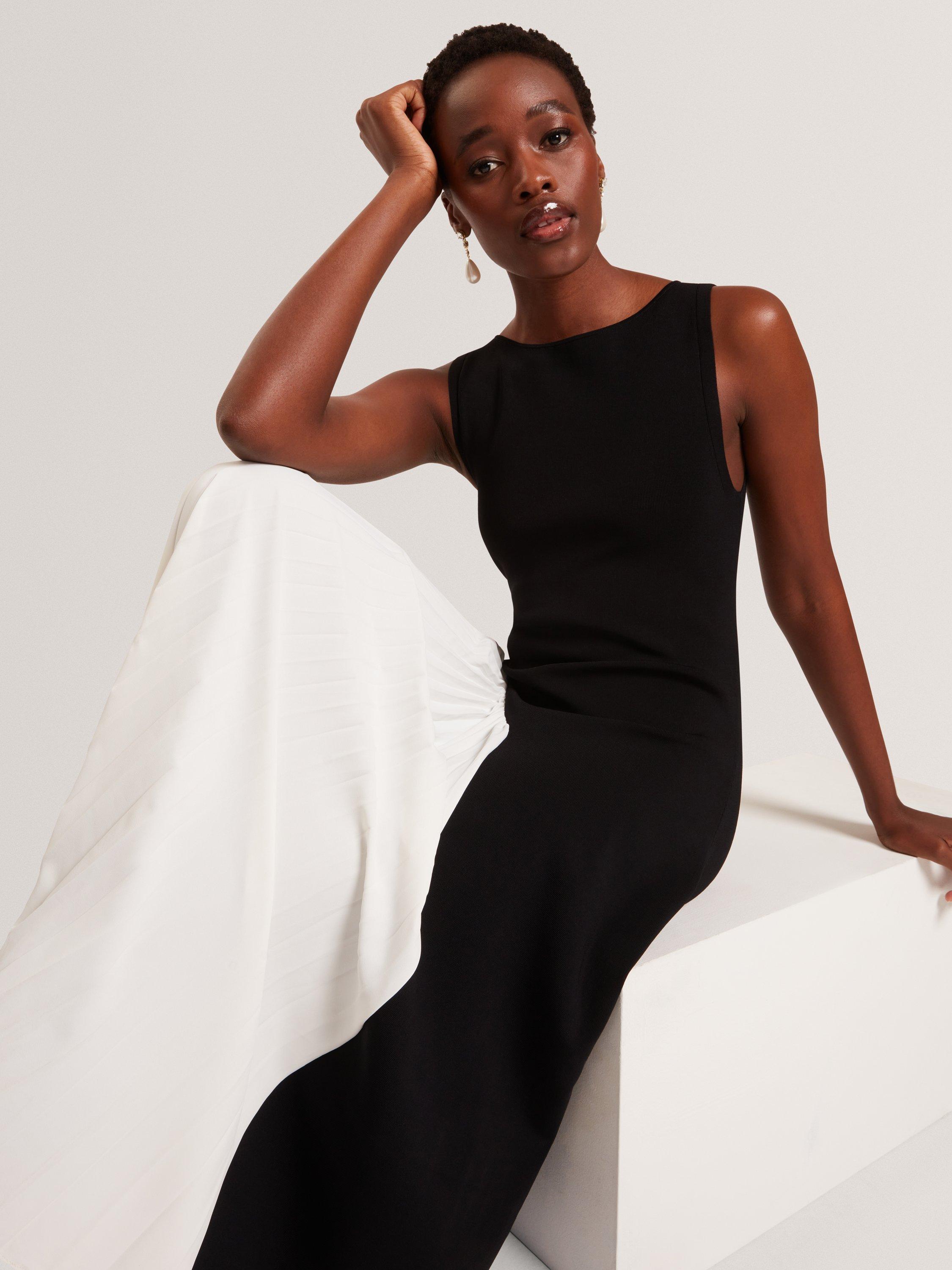 Product image 3 of 6, which shows Ted Baker Contrast Panel Sleeveless Midi Dress, Black/White, 6