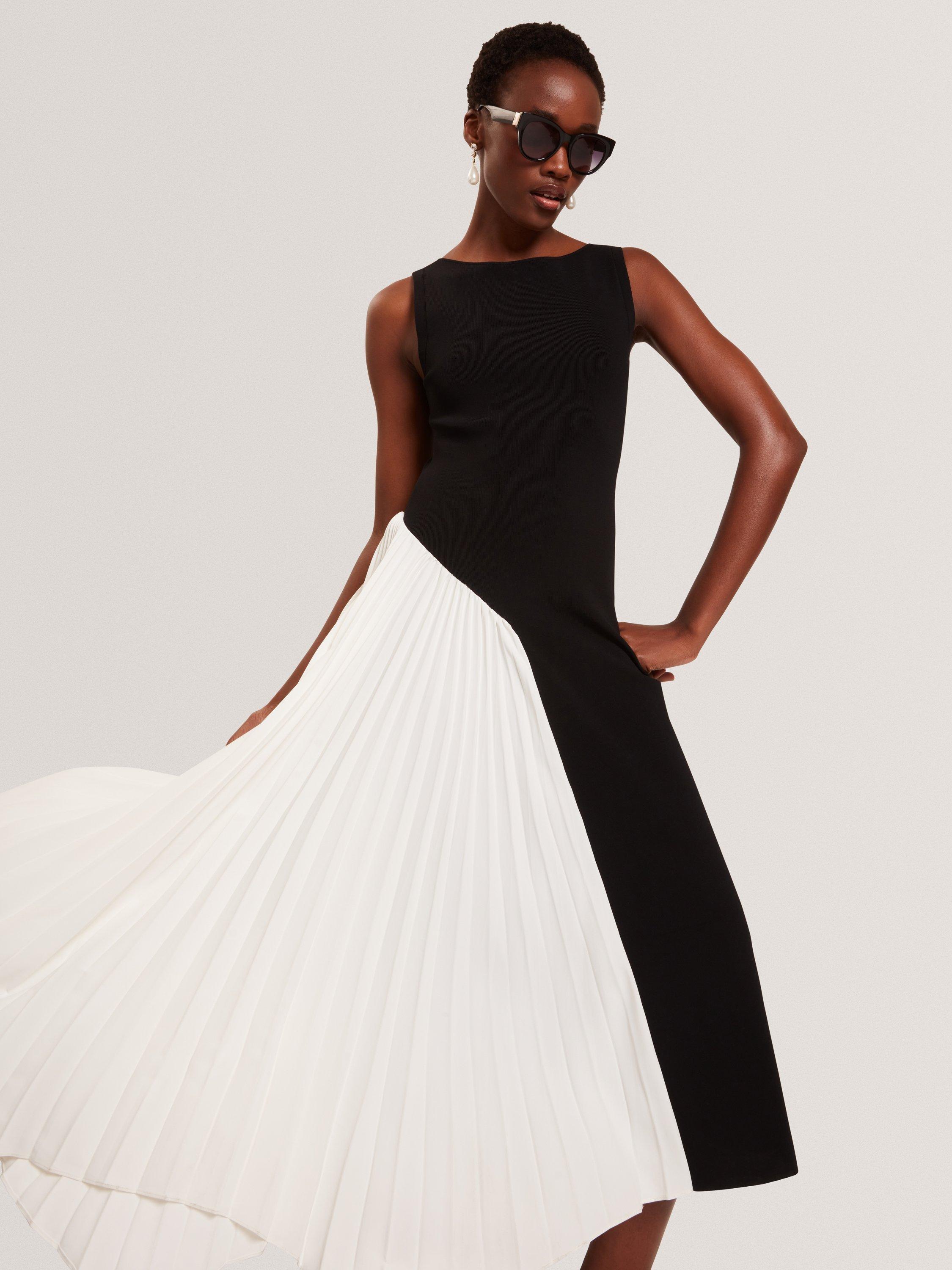Product image 5 of 6, which shows Ted Baker Contrast Panel Sleeveless Midi Dress, Black/White, 6