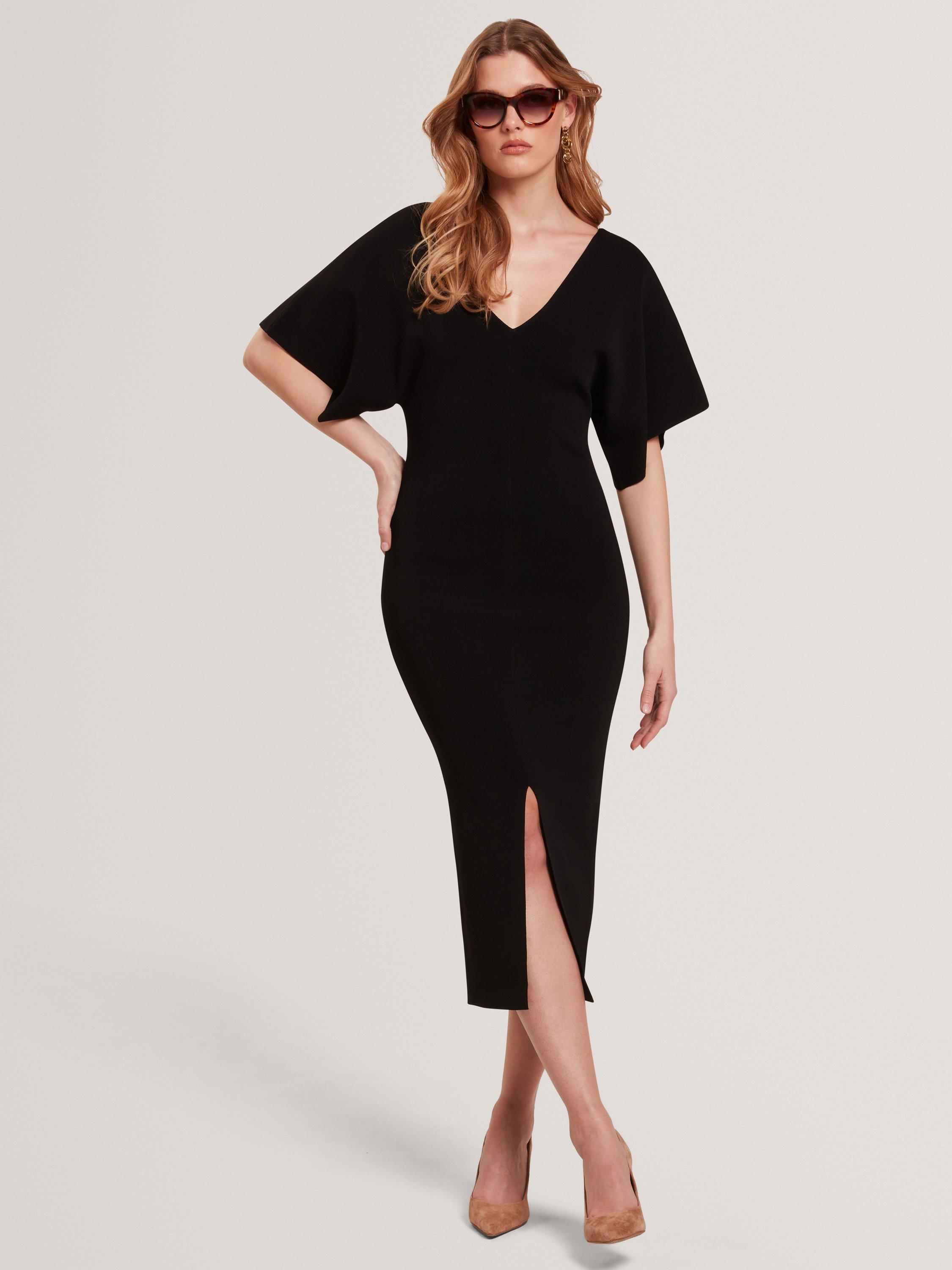 Product image 1 of 6, which shows Ted Baker Bodycon V Neck Midi Dress, Black, 6
