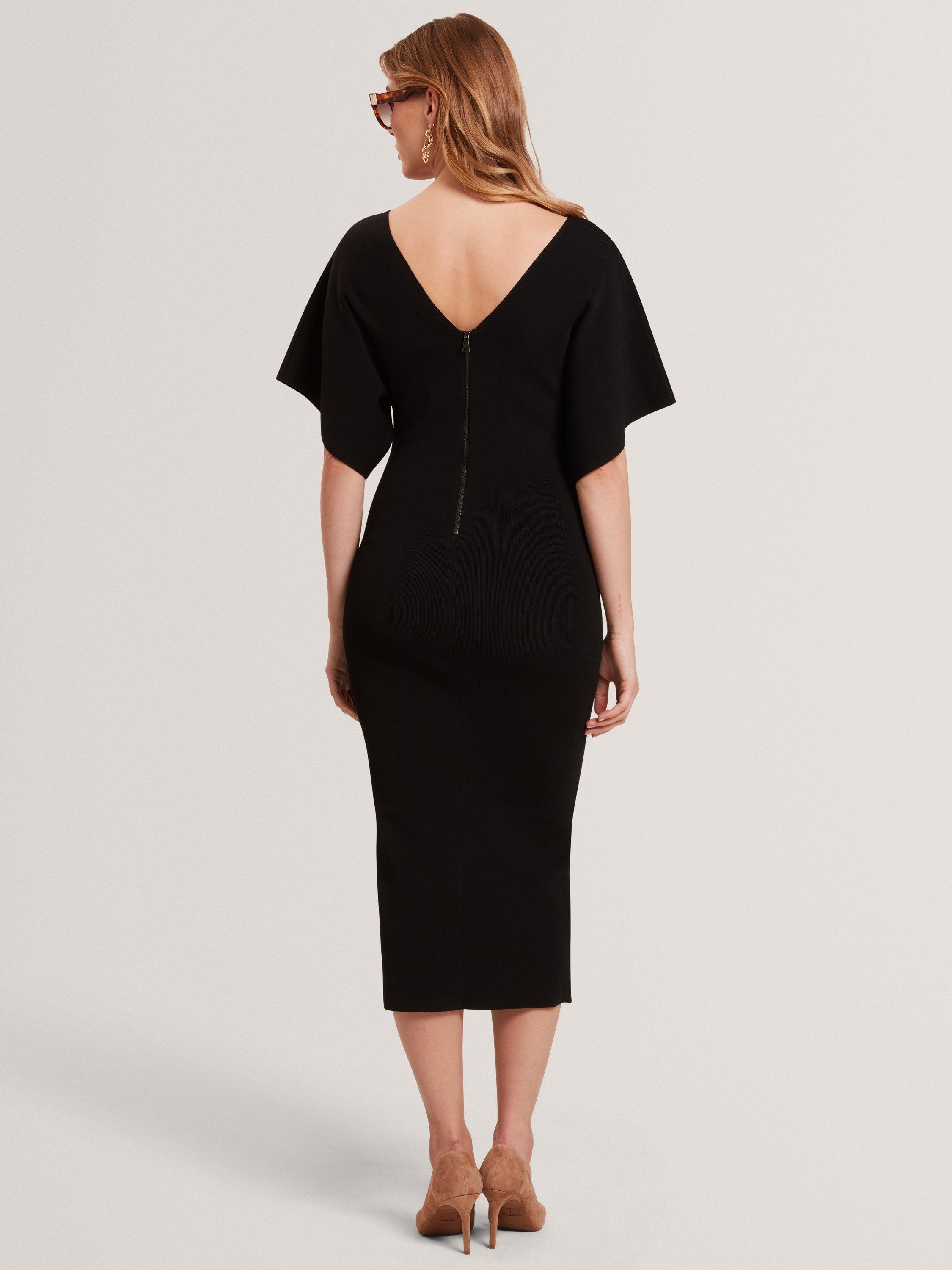Product image 2 of 6, which shows Ted Baker Bodycon V Neck Midi Dress, Black, 6