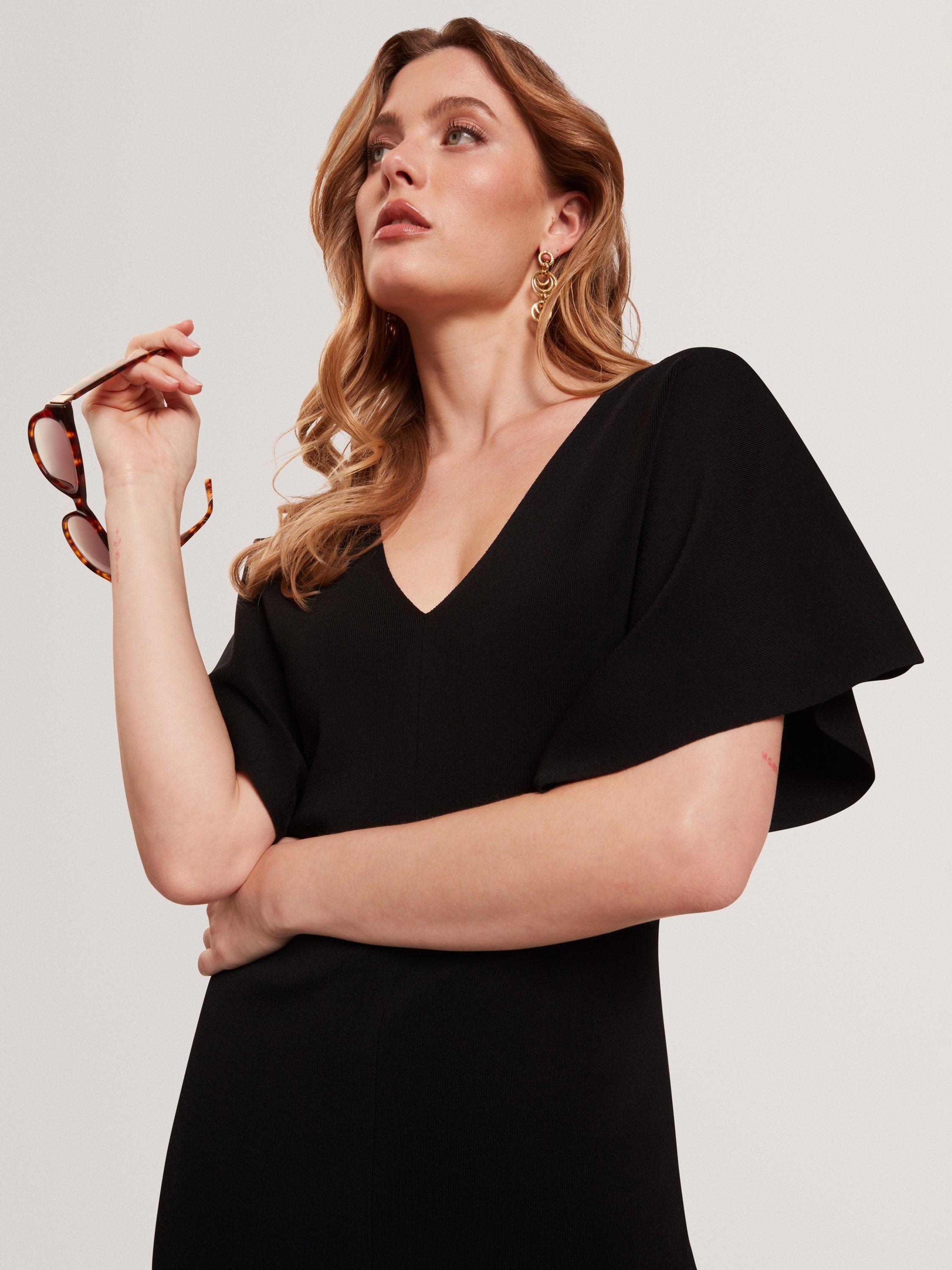 Product image 3 of 6, which shows Ted Baker Bodycon V Neck Midi Dress, Black, 6