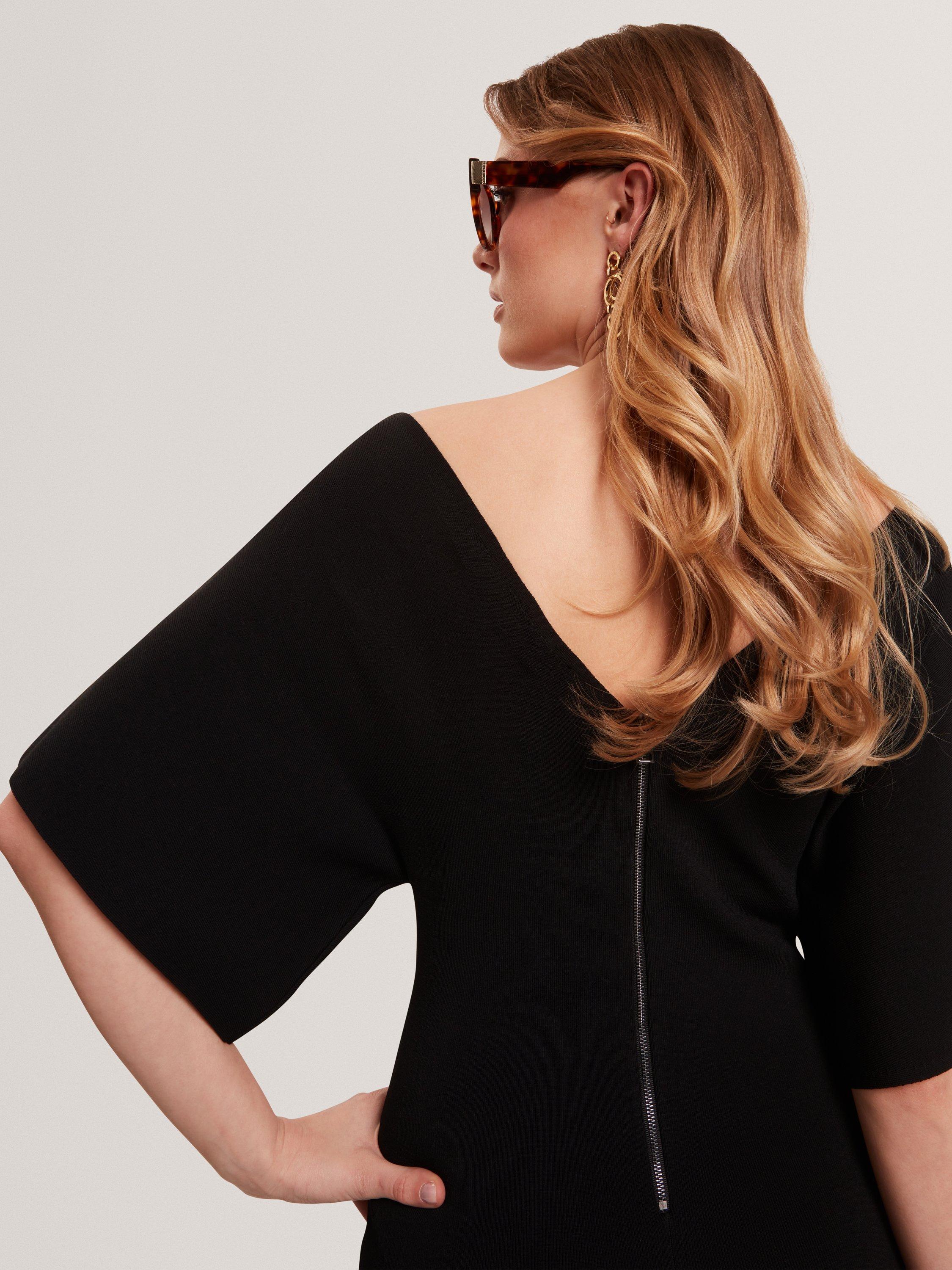 Product image 4 of 6, which shows Ted Baker Bodycon V Neck Midi Dress, Black, 6