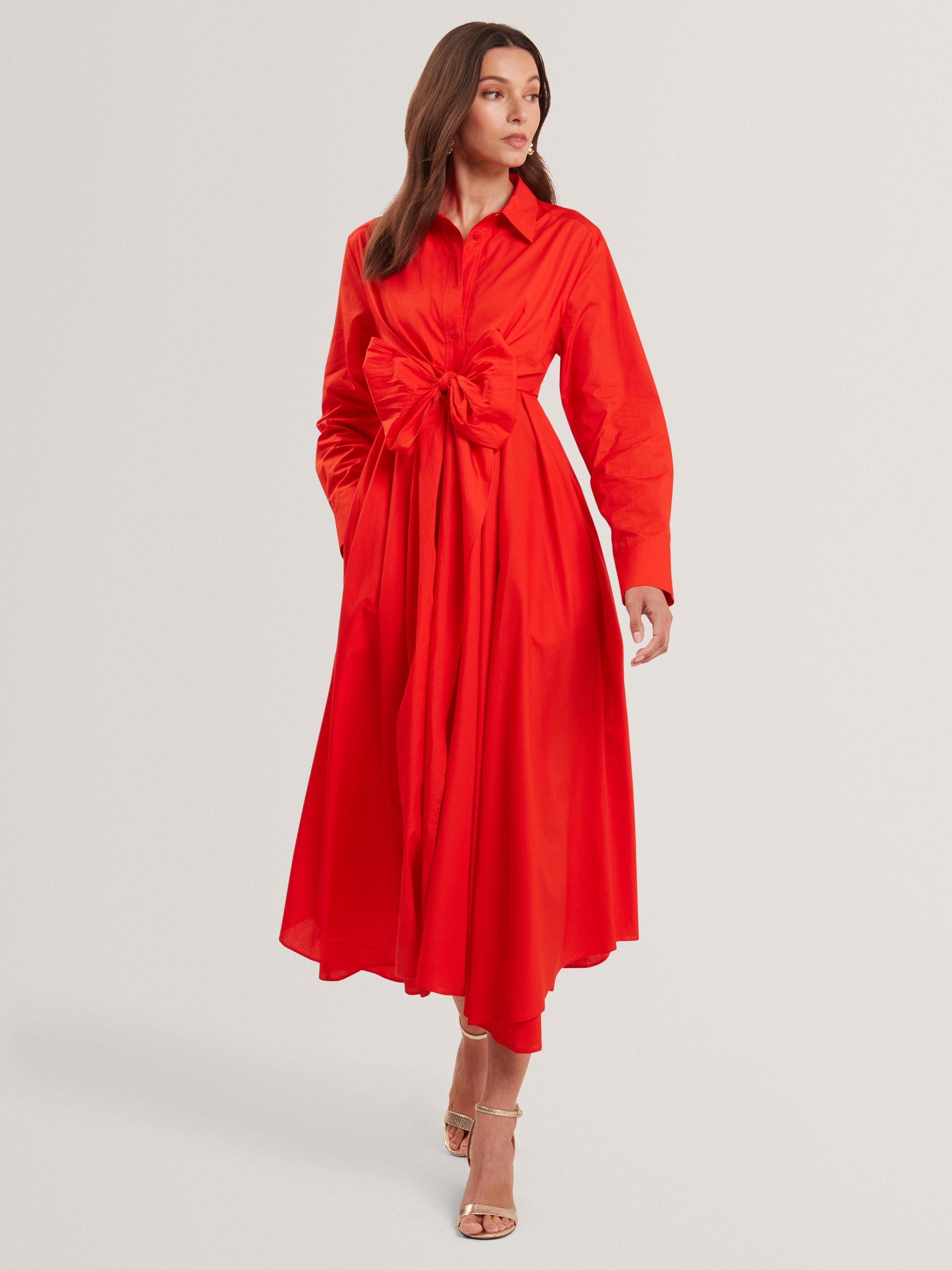 Product image 1 of 5, which shows Ted Baker Wrap Shirt Midi Dress, Red, 6