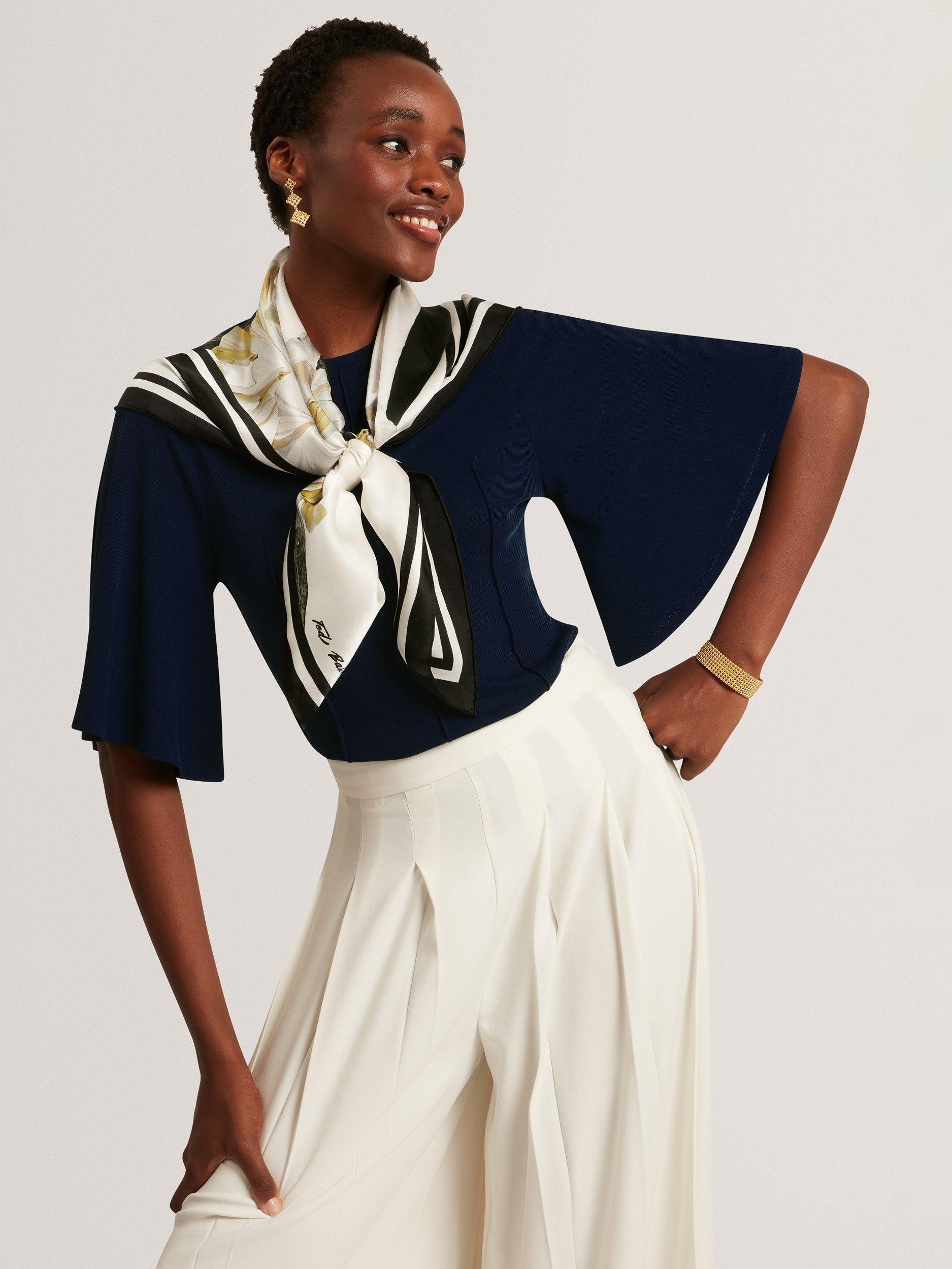 Product image 1 of 3, which shows Ted Baker Crepe Jersey Seam Detail Top, Navy, 6