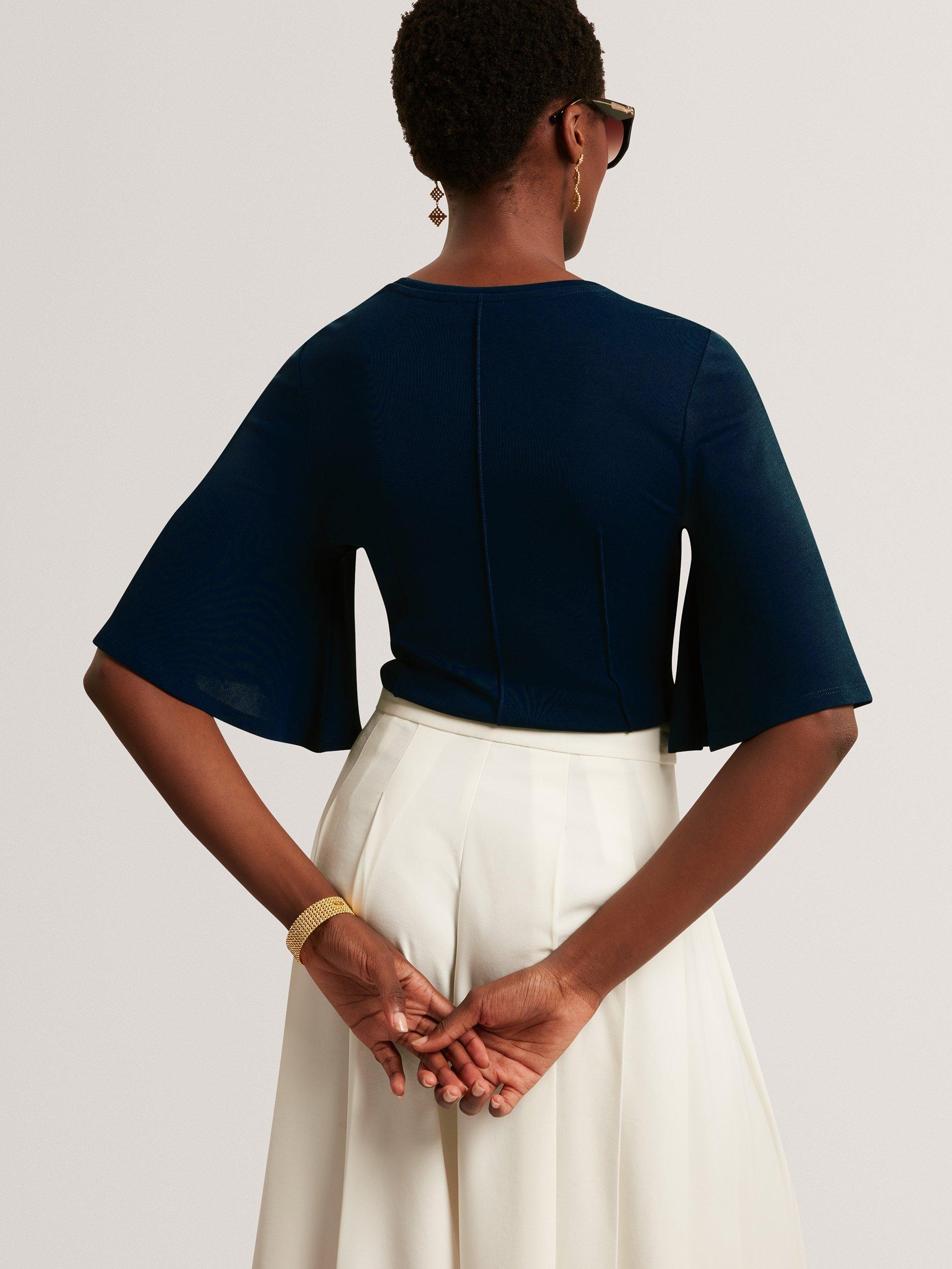 Product image 2 of 3, which shows Ted Baker Crepe Jersey Seam Detail Top, Navy, 6