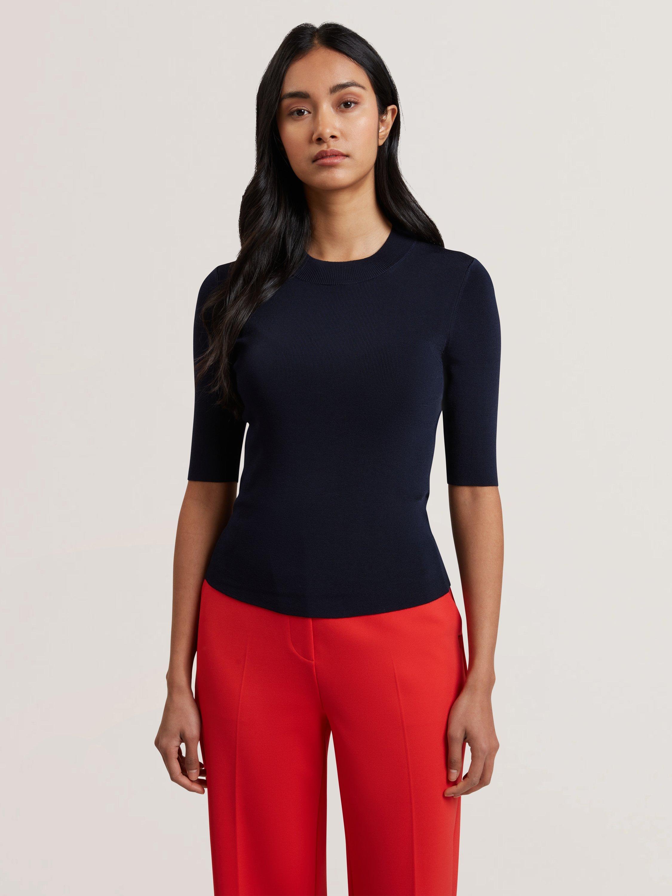 Product image 2 of 4, which shows Ted Baker Knitted Crew Neck T-Shirt, Navy, 6