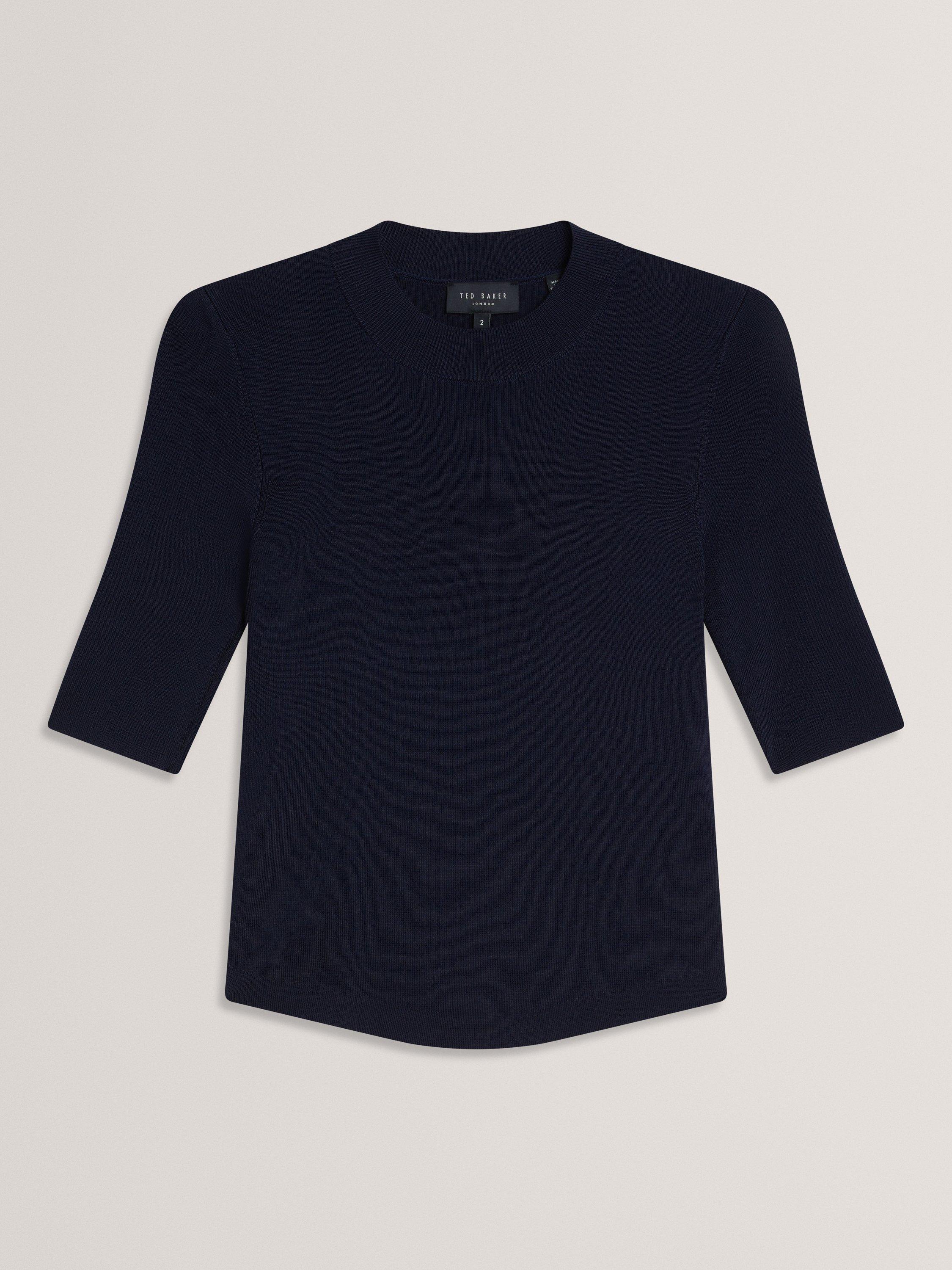 Product image 4 of 4, which shows Ted Baker Knitted Crew Neck T-Shirt, Navy, 6