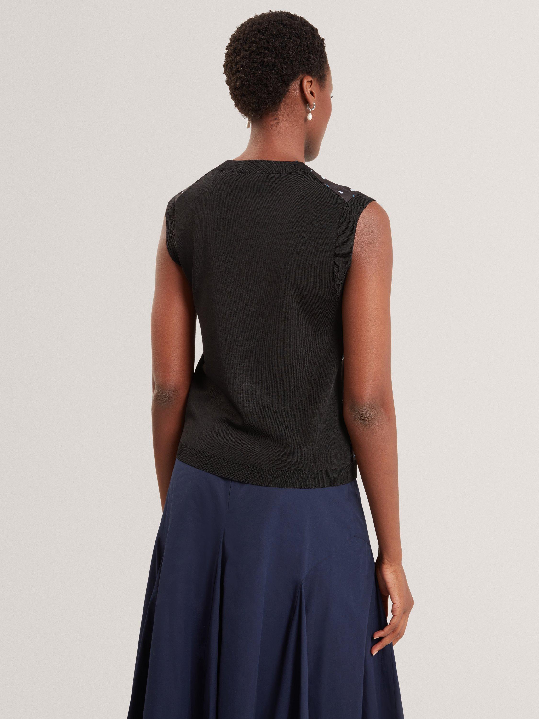 Product image 3 of 6, which shows Ted Baker Crew Neck Sleeveless Tank Top, Black/Multi, 6