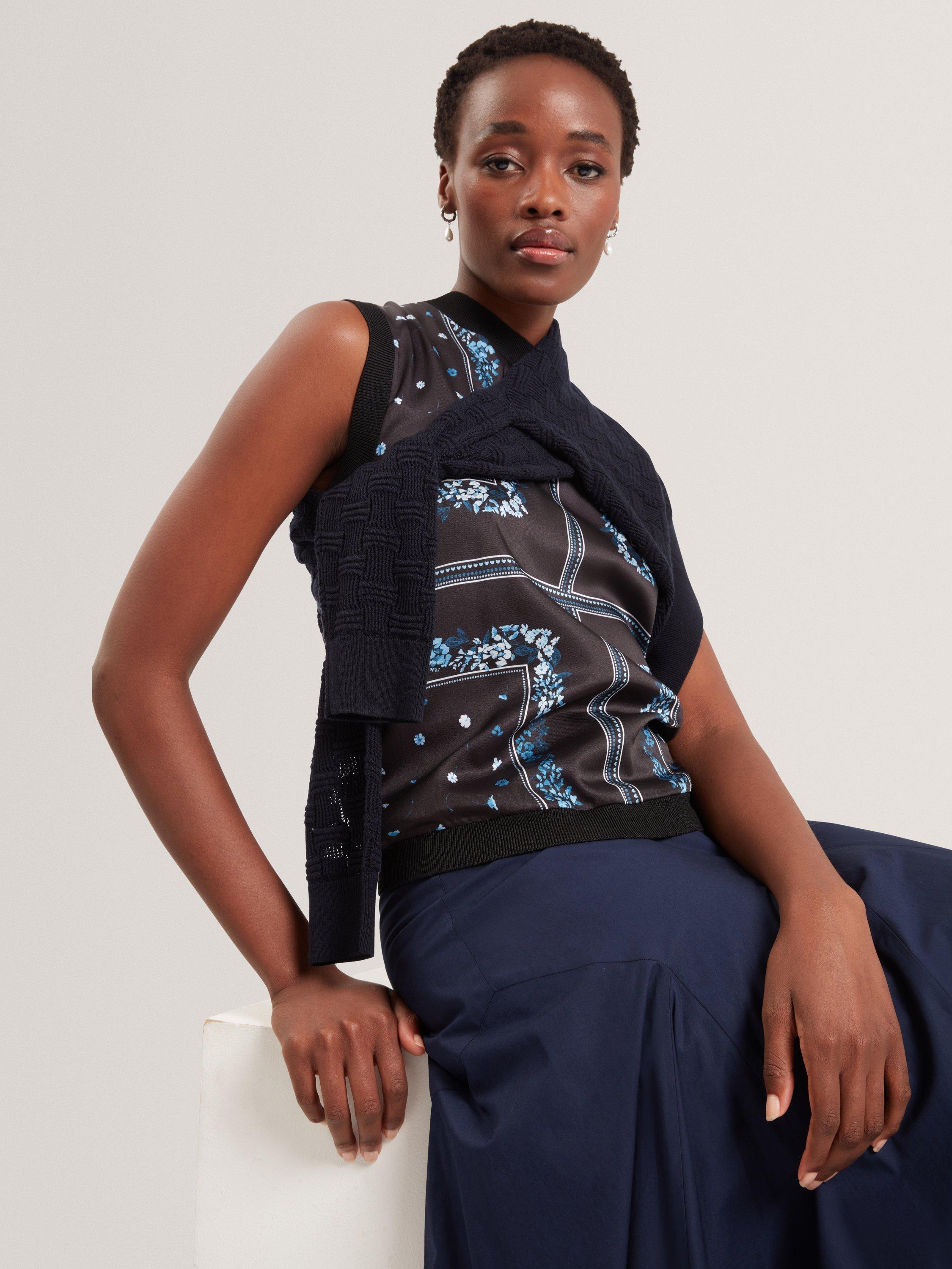 Product image 4 of 6, which shows Ted Baker Crew Neck Sleeveless Tank Top, Black/Multi, 6