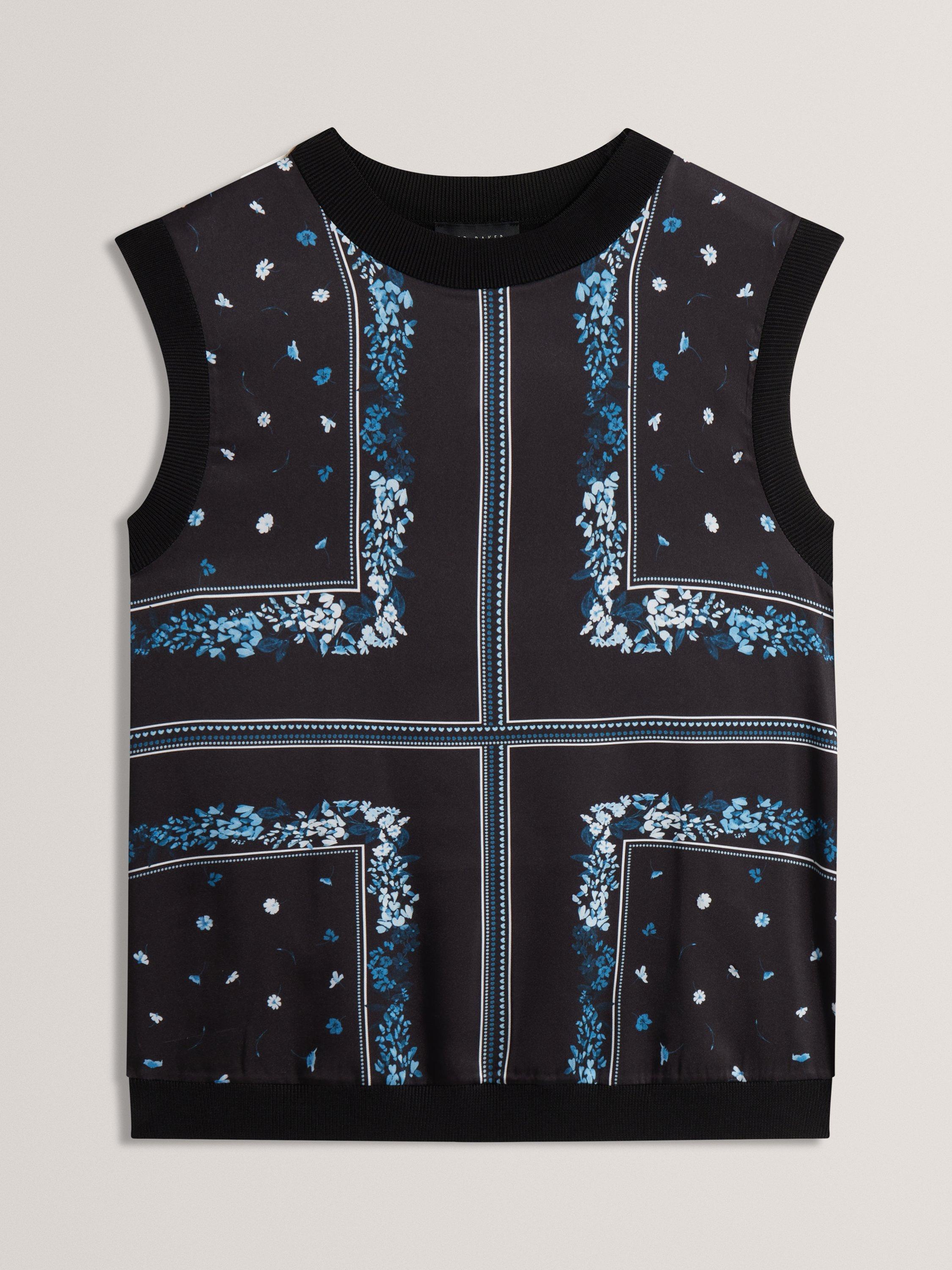 Product image 5 of 6, which shows Ted Baker Crew Neck Sleeveless Tank Top, Black/Multi, 6
