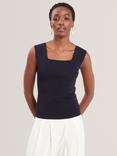 Ted Baker Square Neck Sleeveless Knit Top, Navy