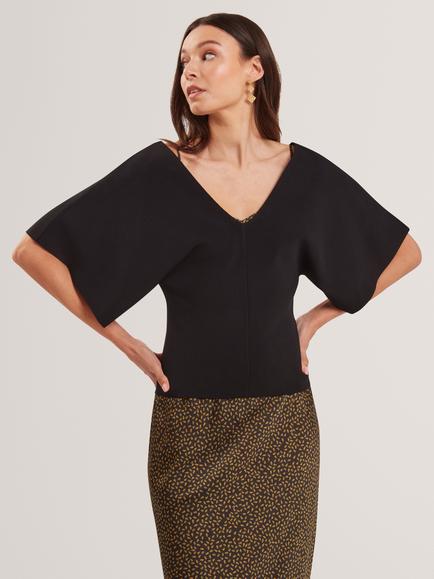 Ted Baker V-Neck Knit Top, Black - view 2, Black