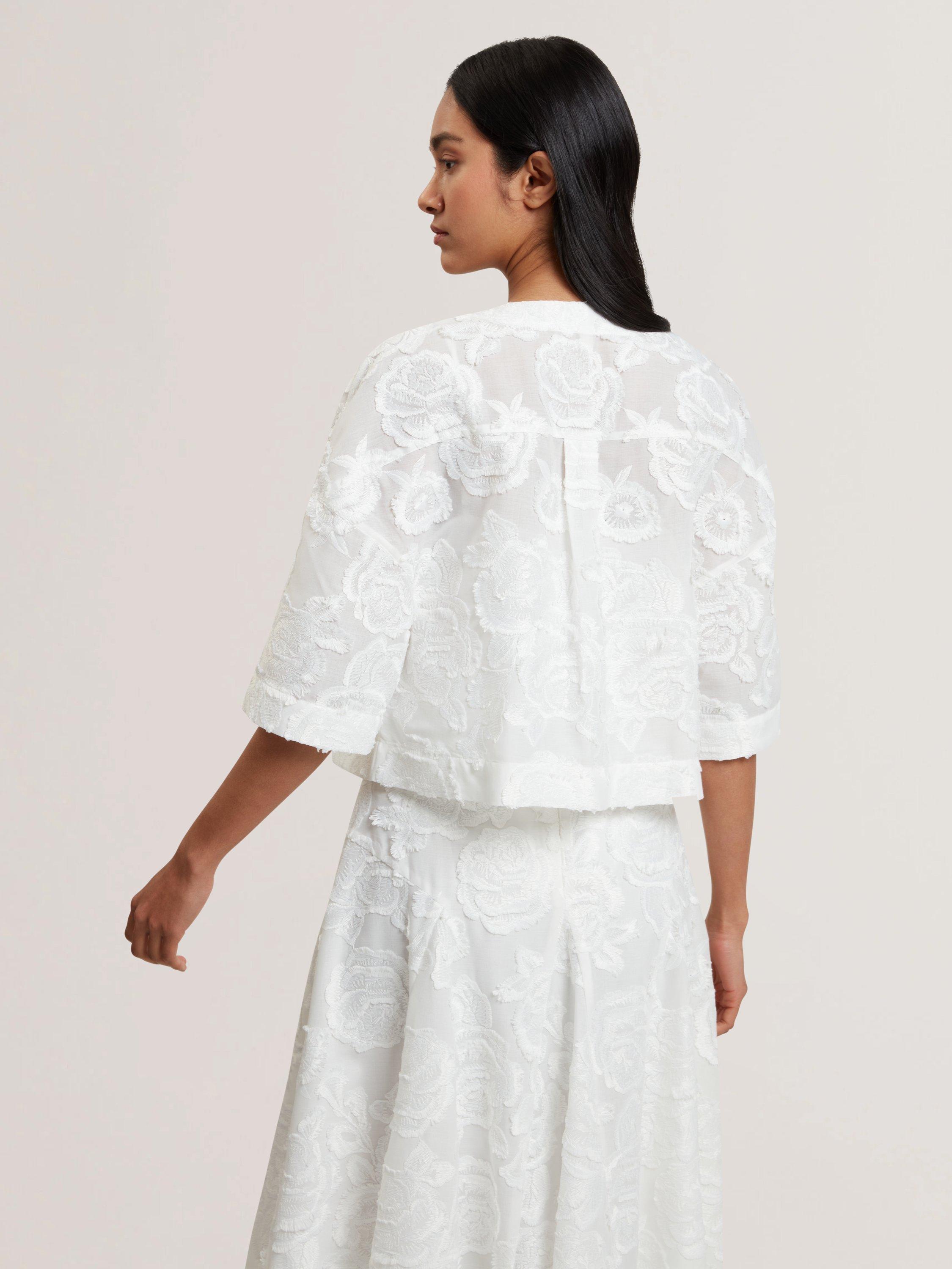 Product image 2 of 6, which shows Ted Baker Textured Rose Collarless Boxy Fit Cropped Jacket, White, 6