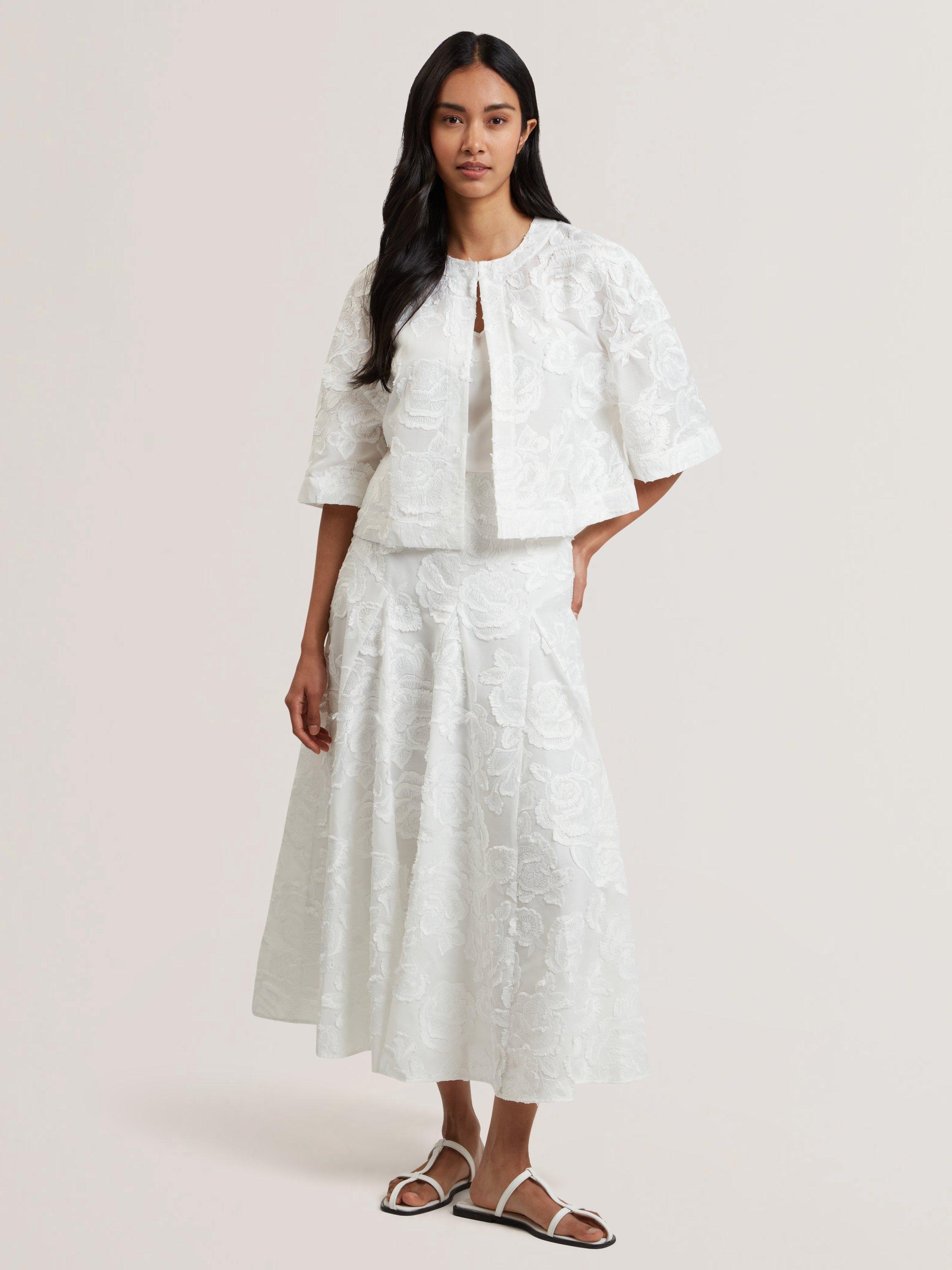 Product image 4 of 6, which shows Ted Baker Textured Rose Collarless Boxy Fit Cropped Jacket, White, 6